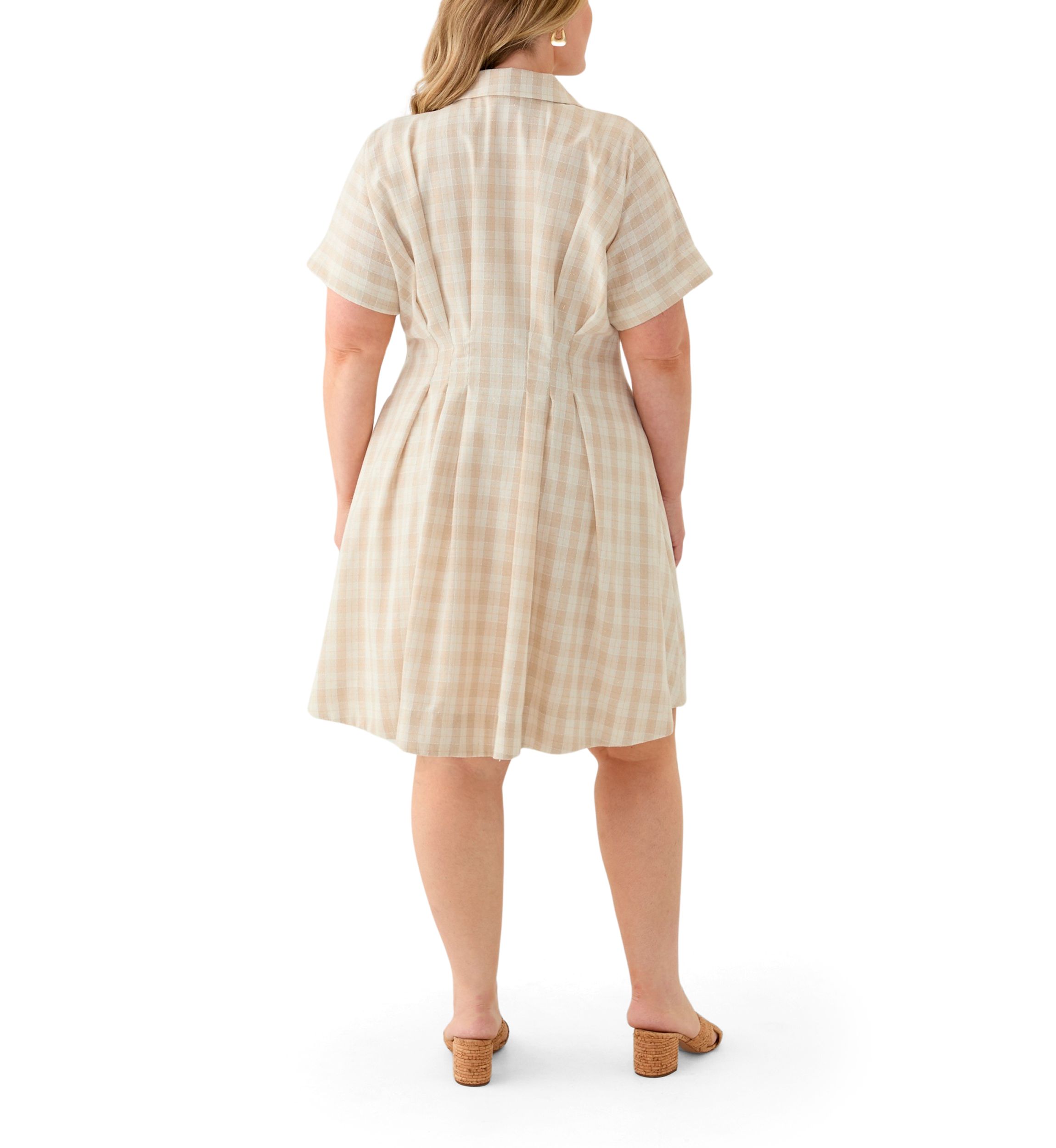 Plus Size Dolman Sleeve V-Neck Plaid Linen Fit and Flare Dress