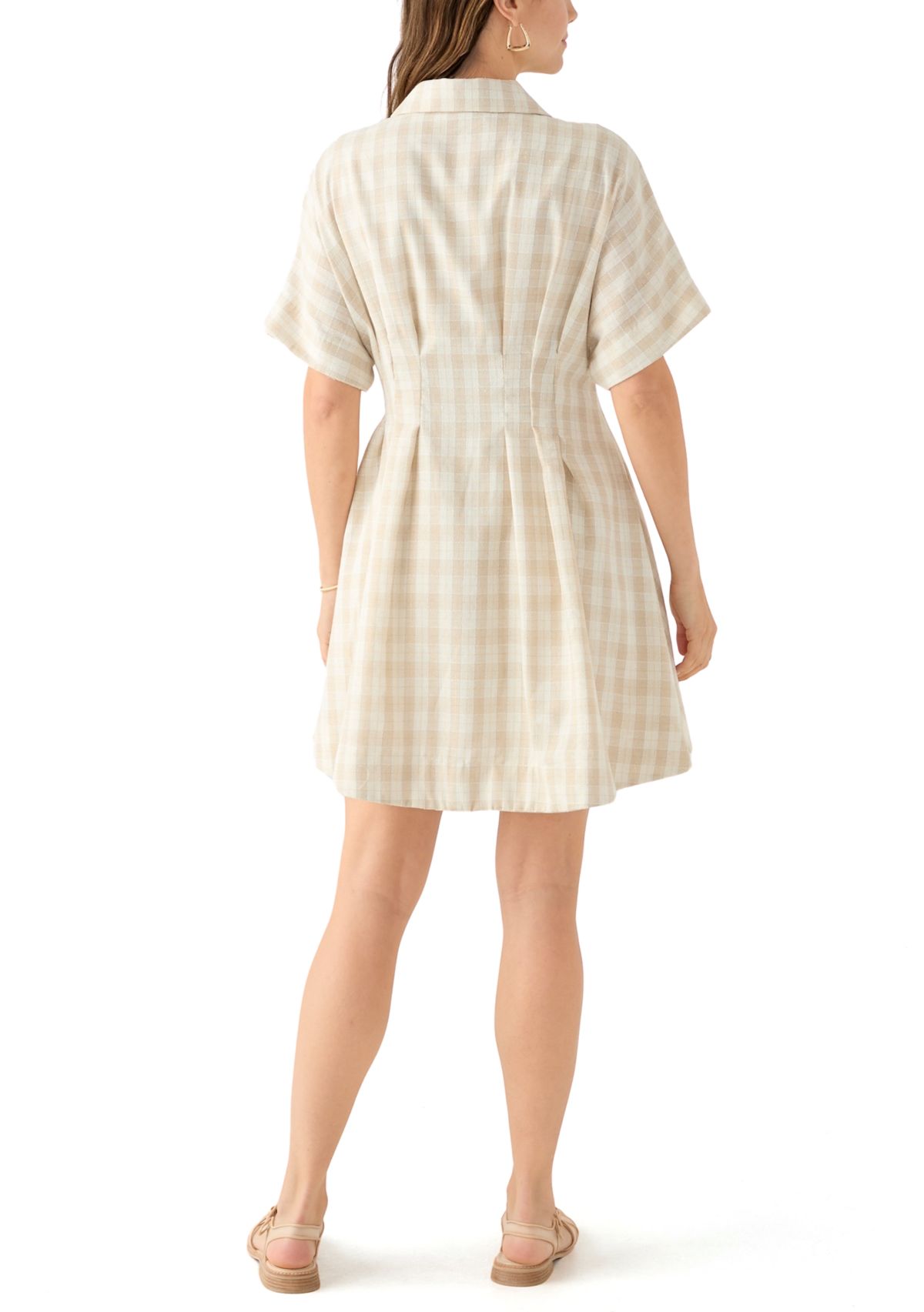 Womens Short Sleeve Collared Gingham Print Dress