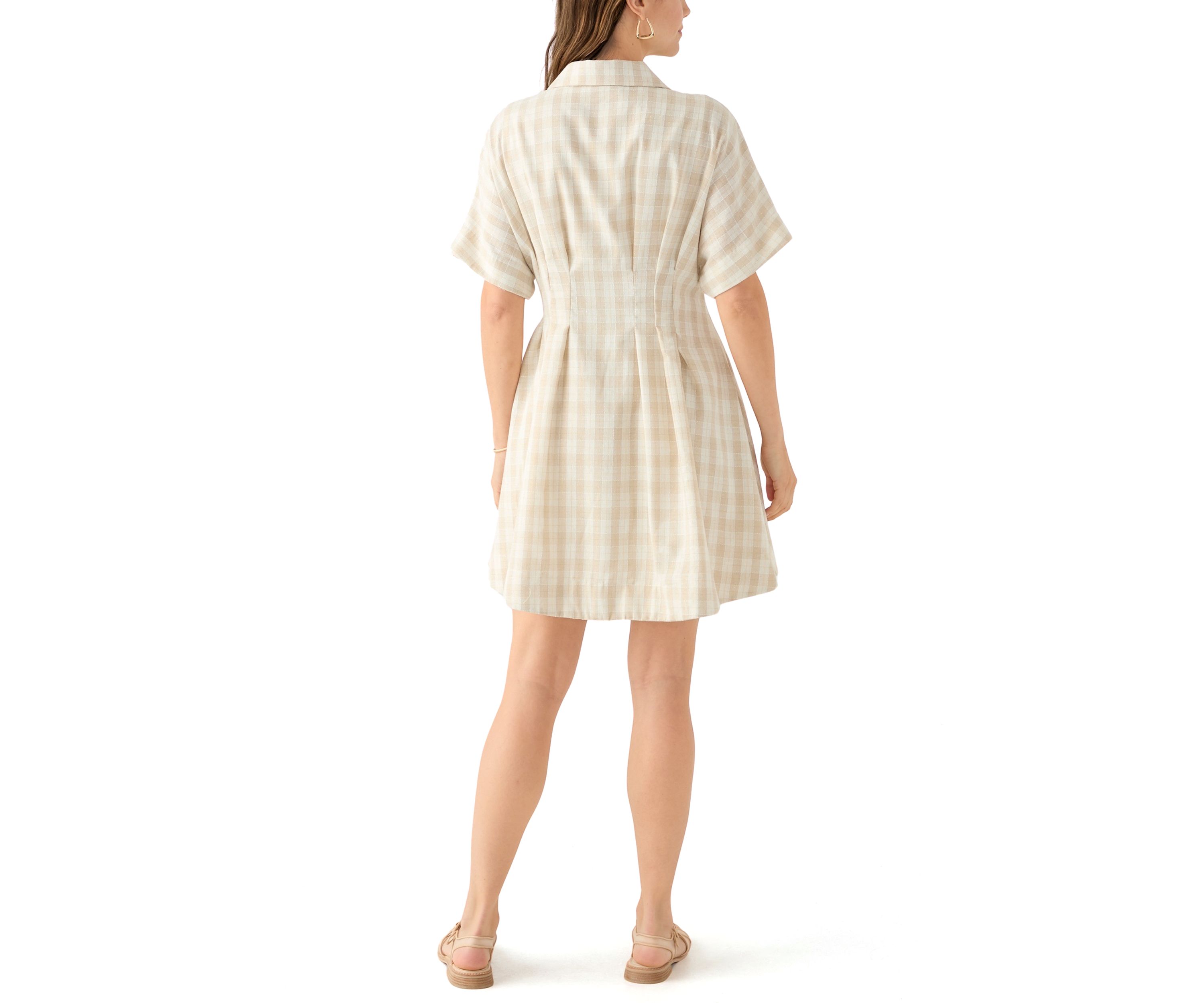 Womens Short Sleeve Collared Gingham Print Dress
