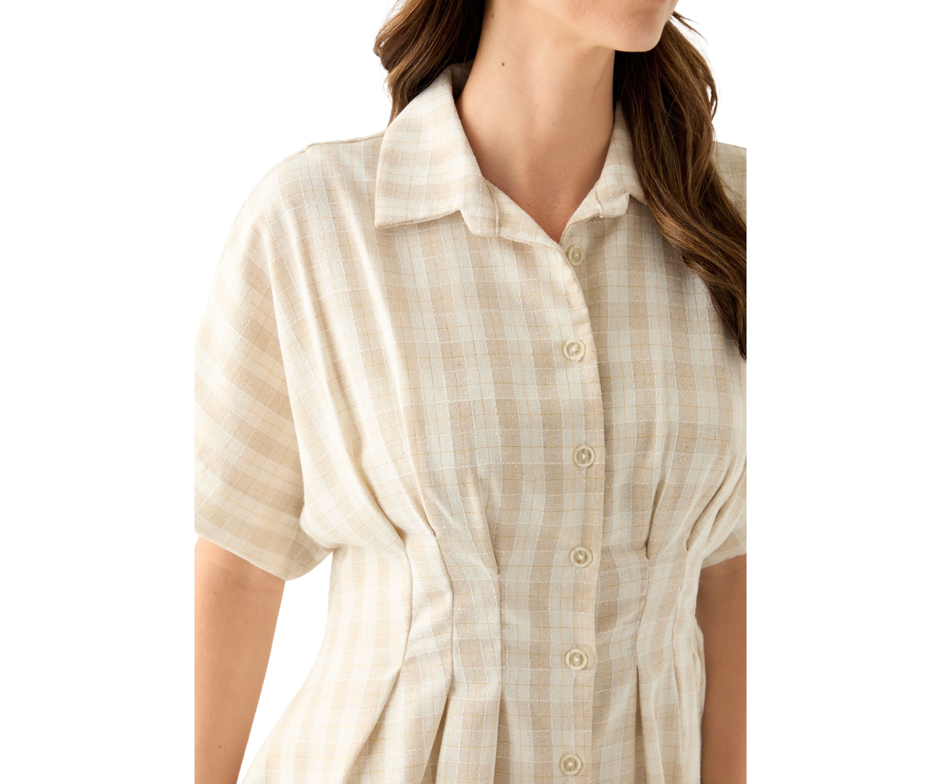 Womens Short Sleeve Collared Gingham Print Dress