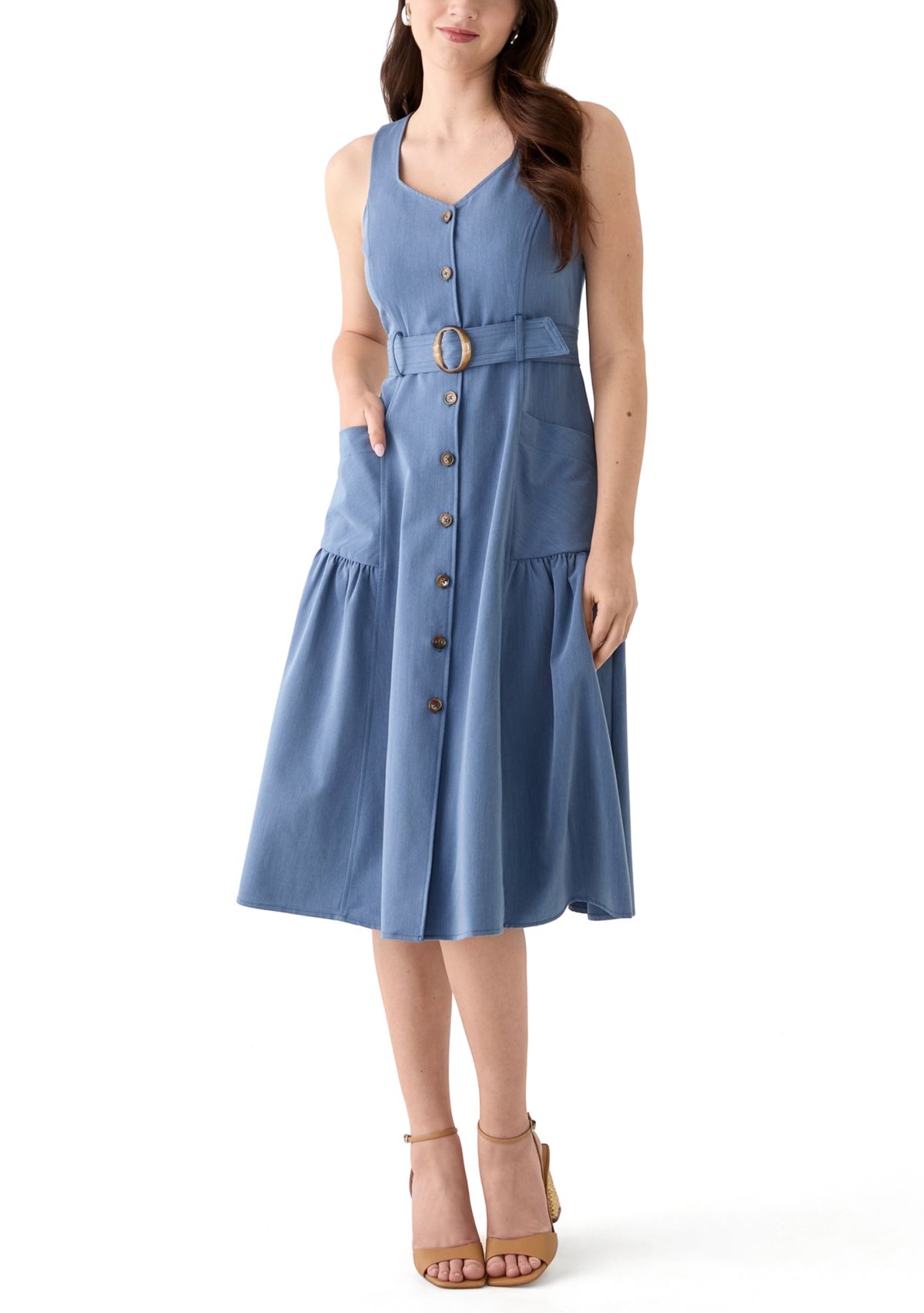 Womens Sleeveless Sweetheart Neck Midi Dress