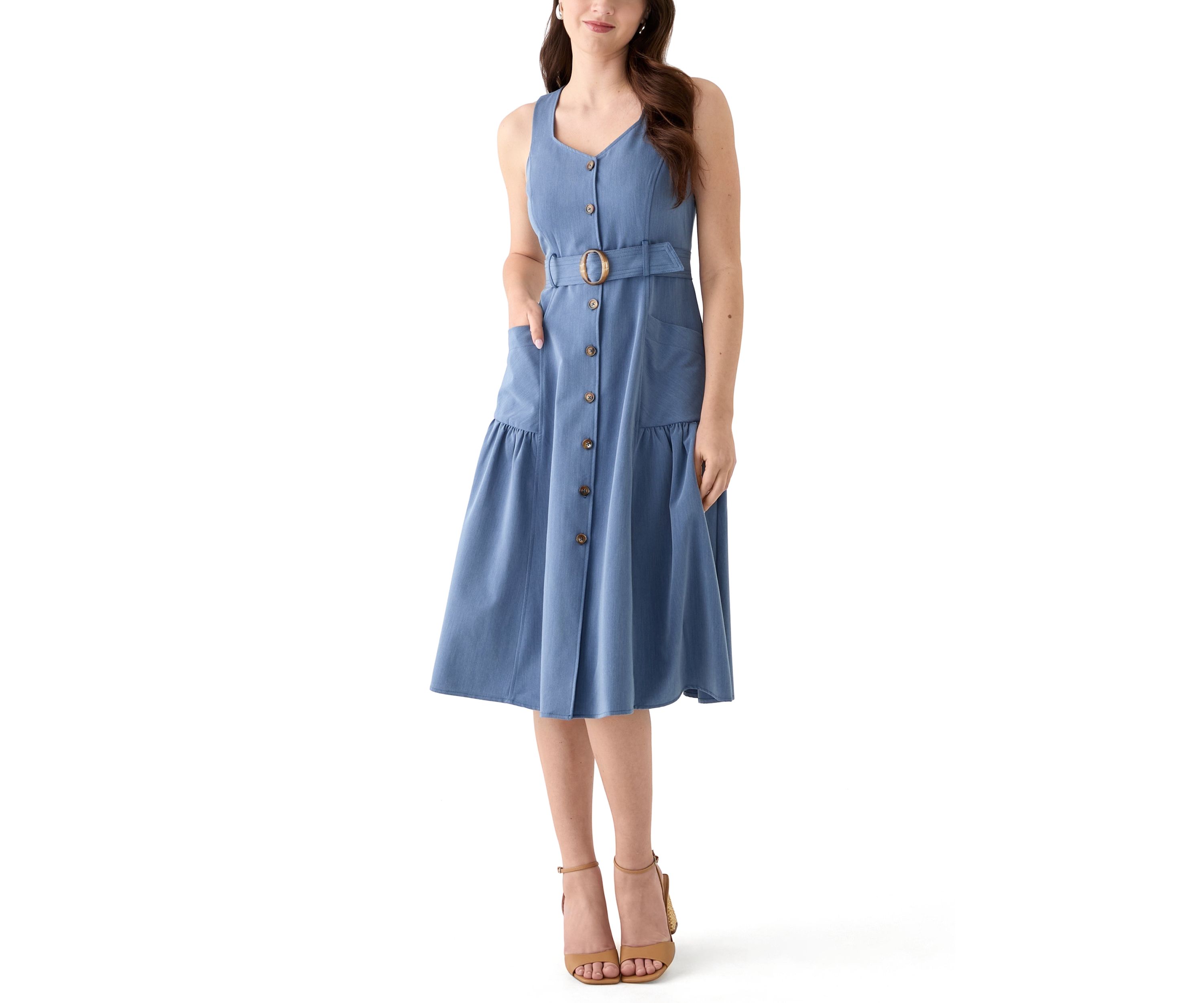 Womens Sleeveless Sweetheart Neck Midi Dress