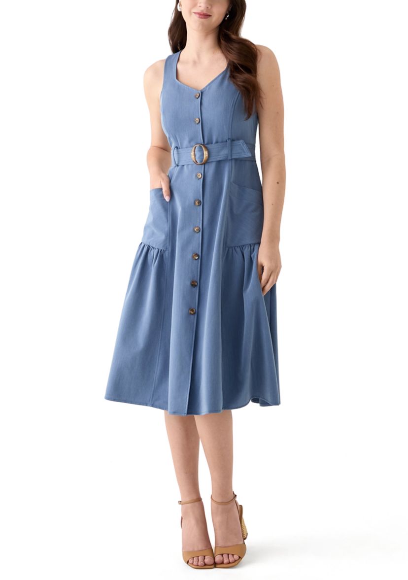 Womens Sleeveless Sweetheart Neck Midi Dress