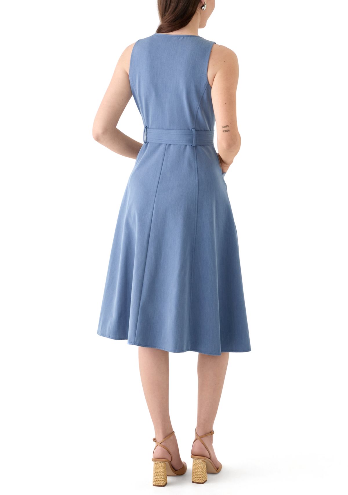 Womens Sleeveless Sweetheart Neck Midi Dress