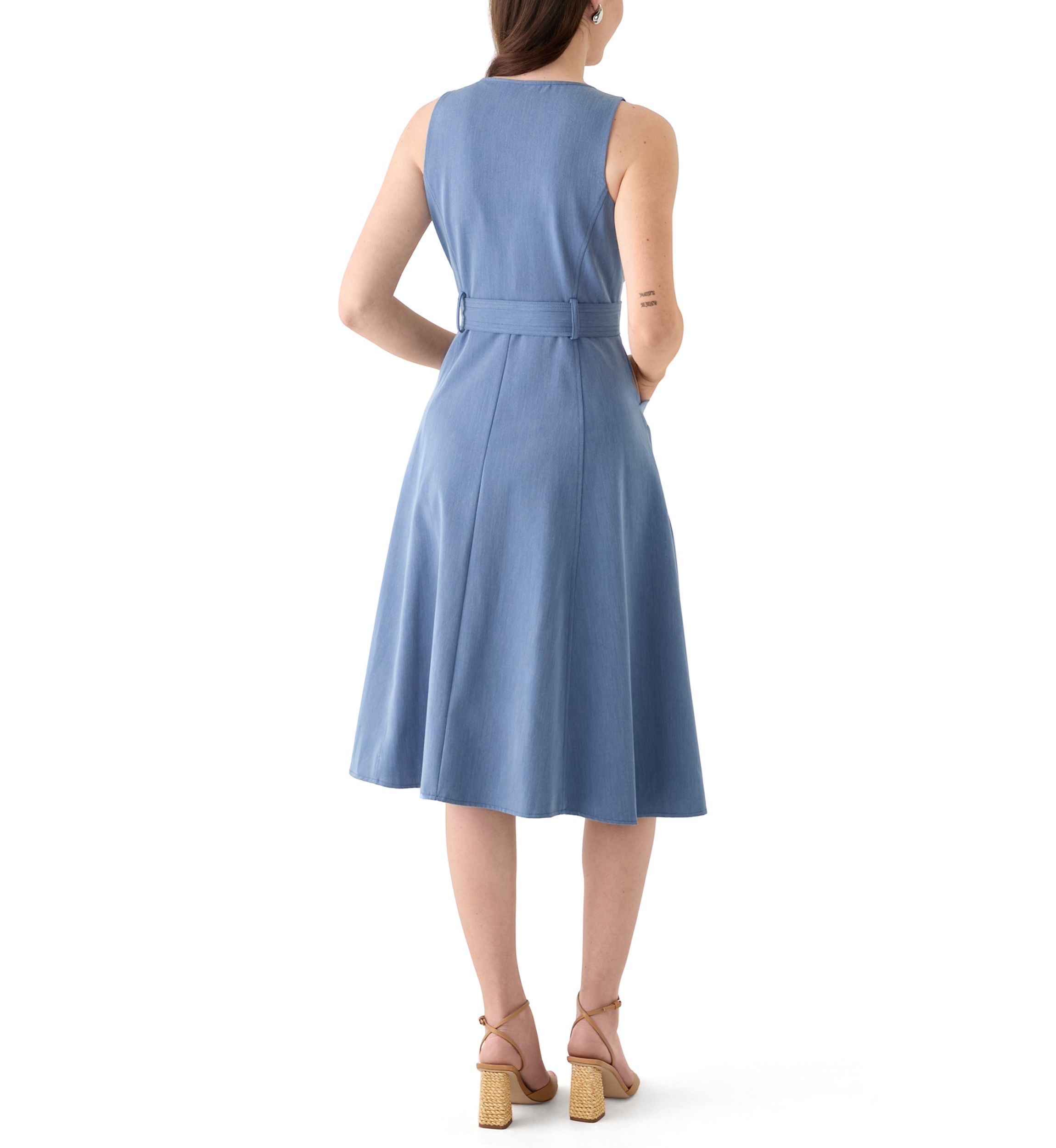 Womens Sleeveless Sweetheart Neck Midi Dress