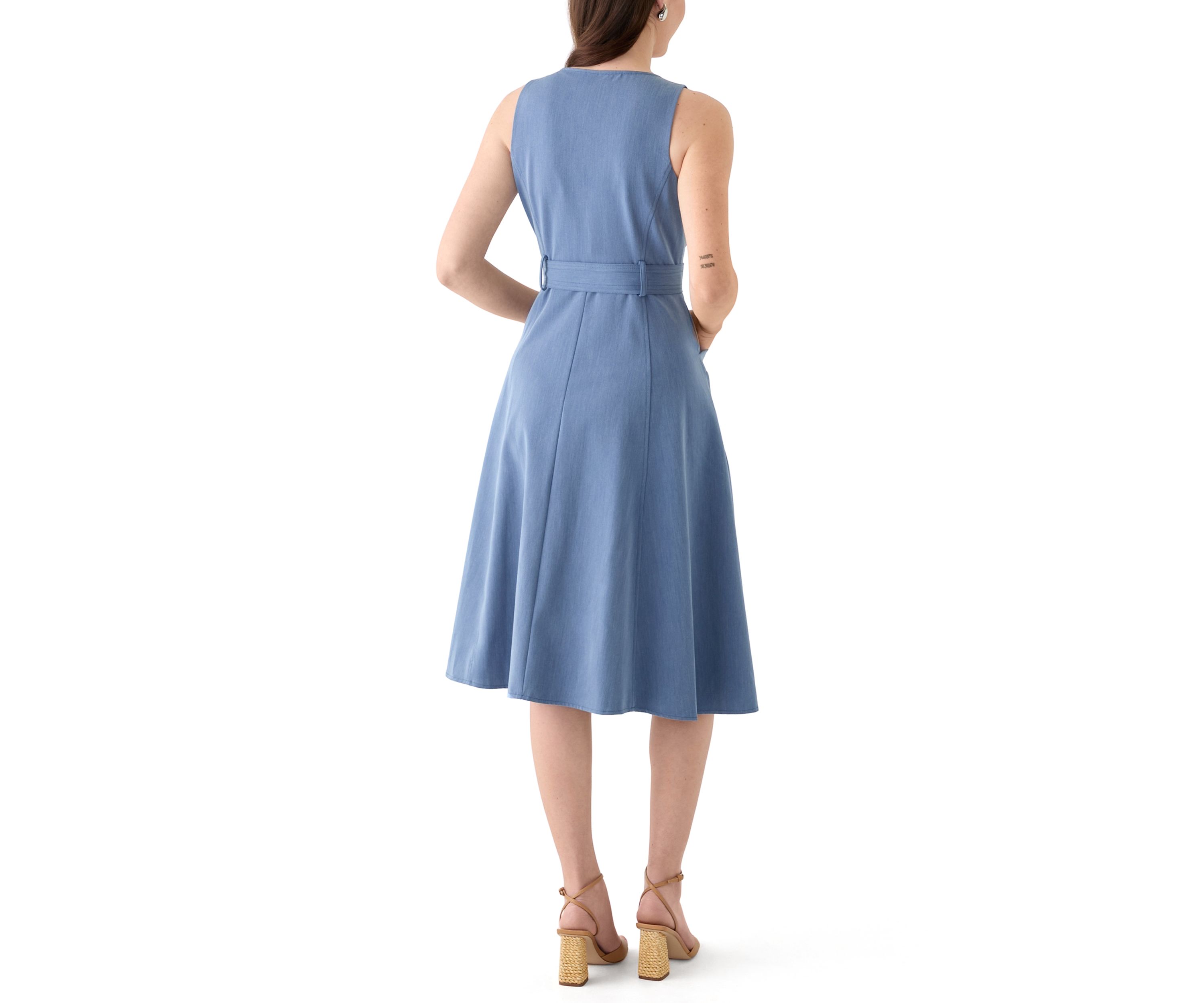 Womens Sleeveless Sweetheart Neck Midi Dress