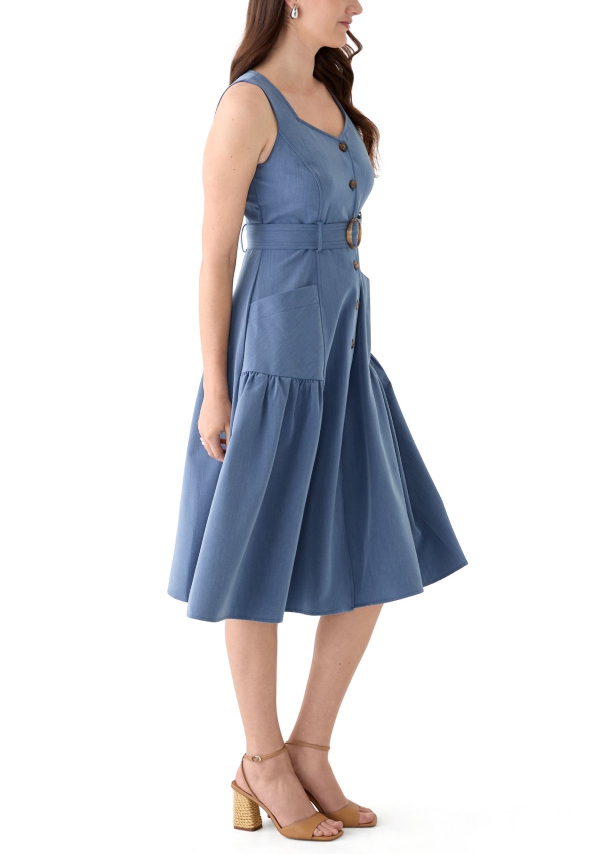 Womens Sleeveless Sweetheart Neck Midi Dress