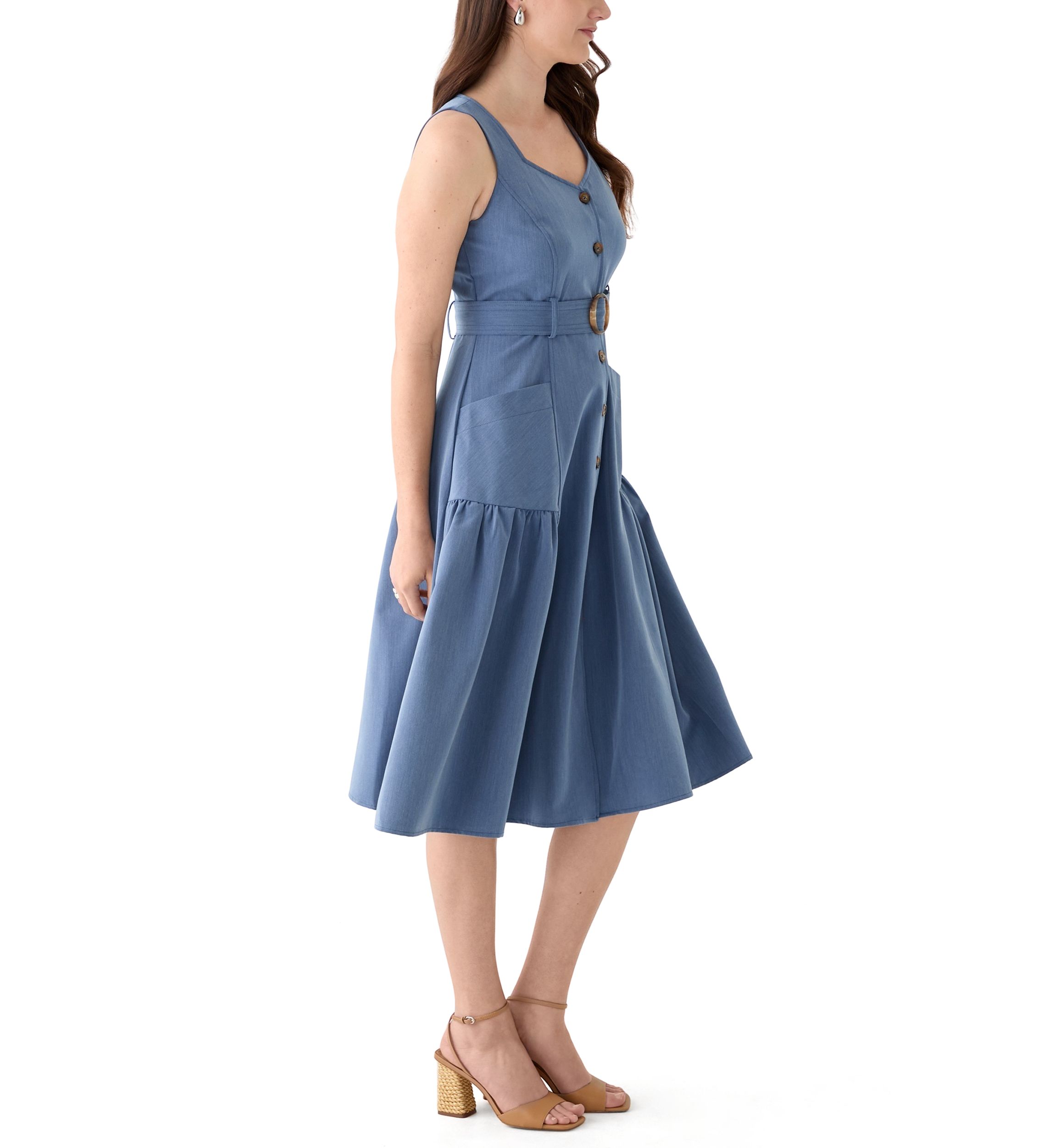 Womens Sleeveless Sweetheart Neck Midi Dress