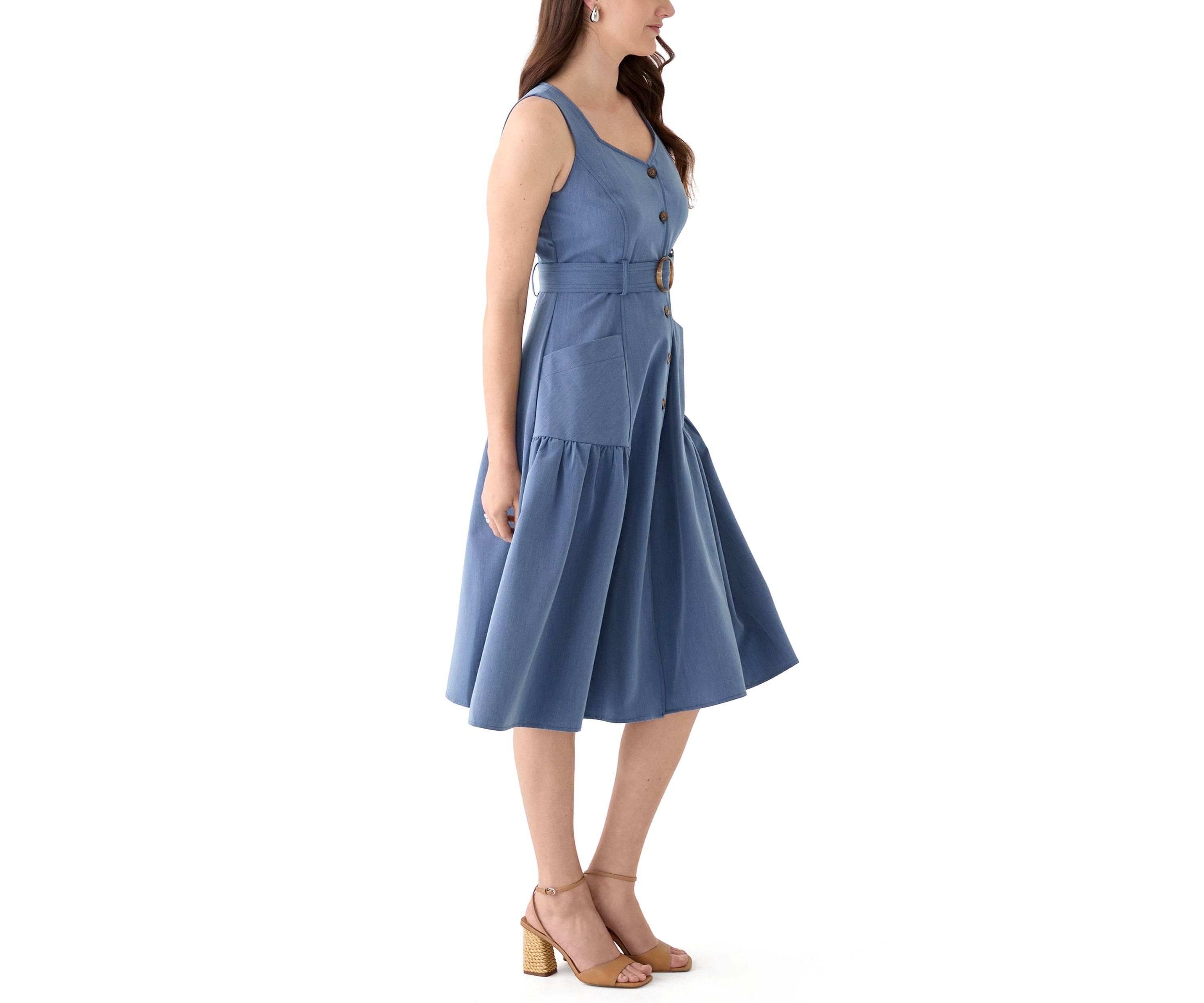 Womens Sleeveless Sweetheart Neck Midi Dress
