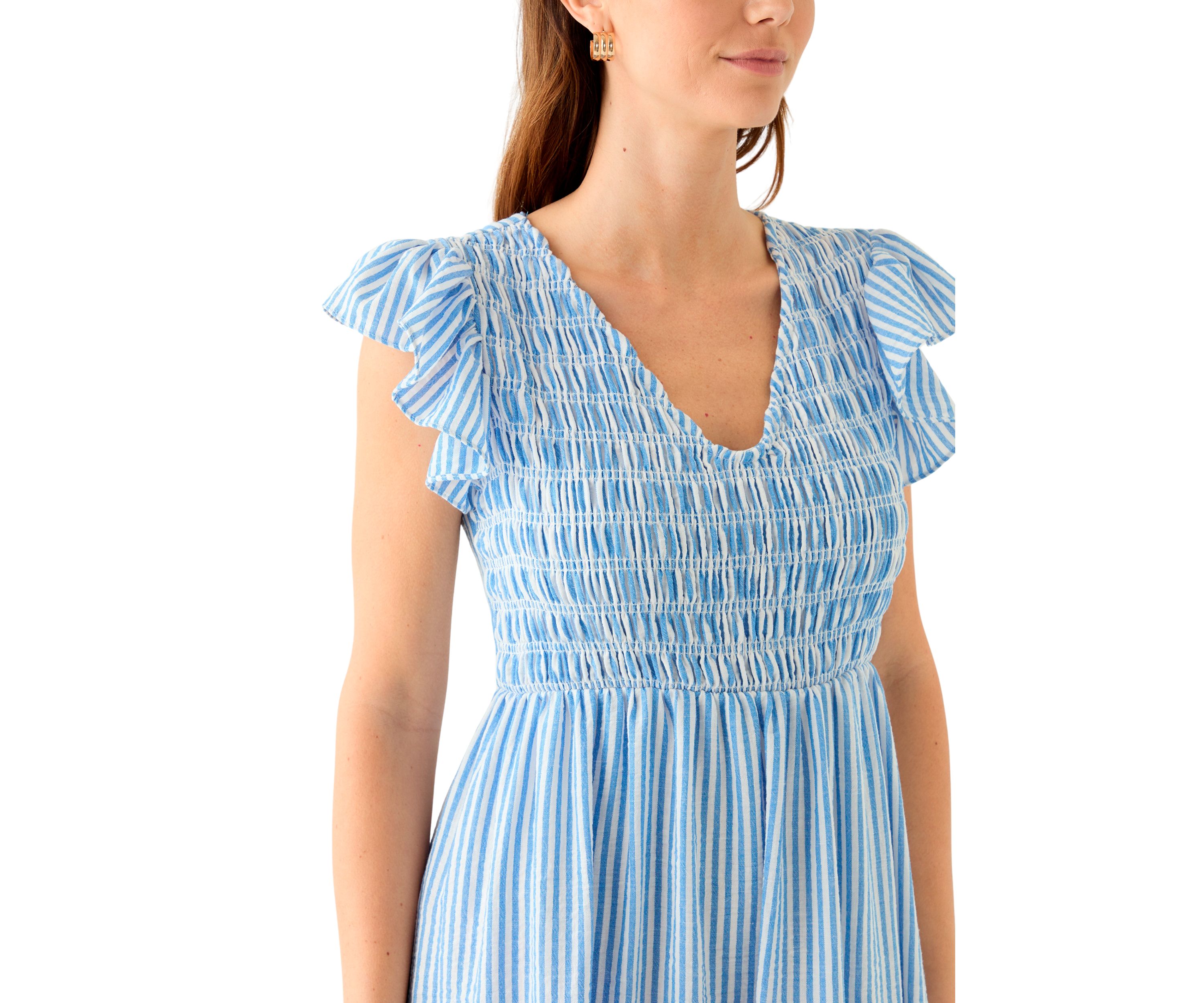 Womens Short Sleeve V-Neck Stripe Print Maxi Dress