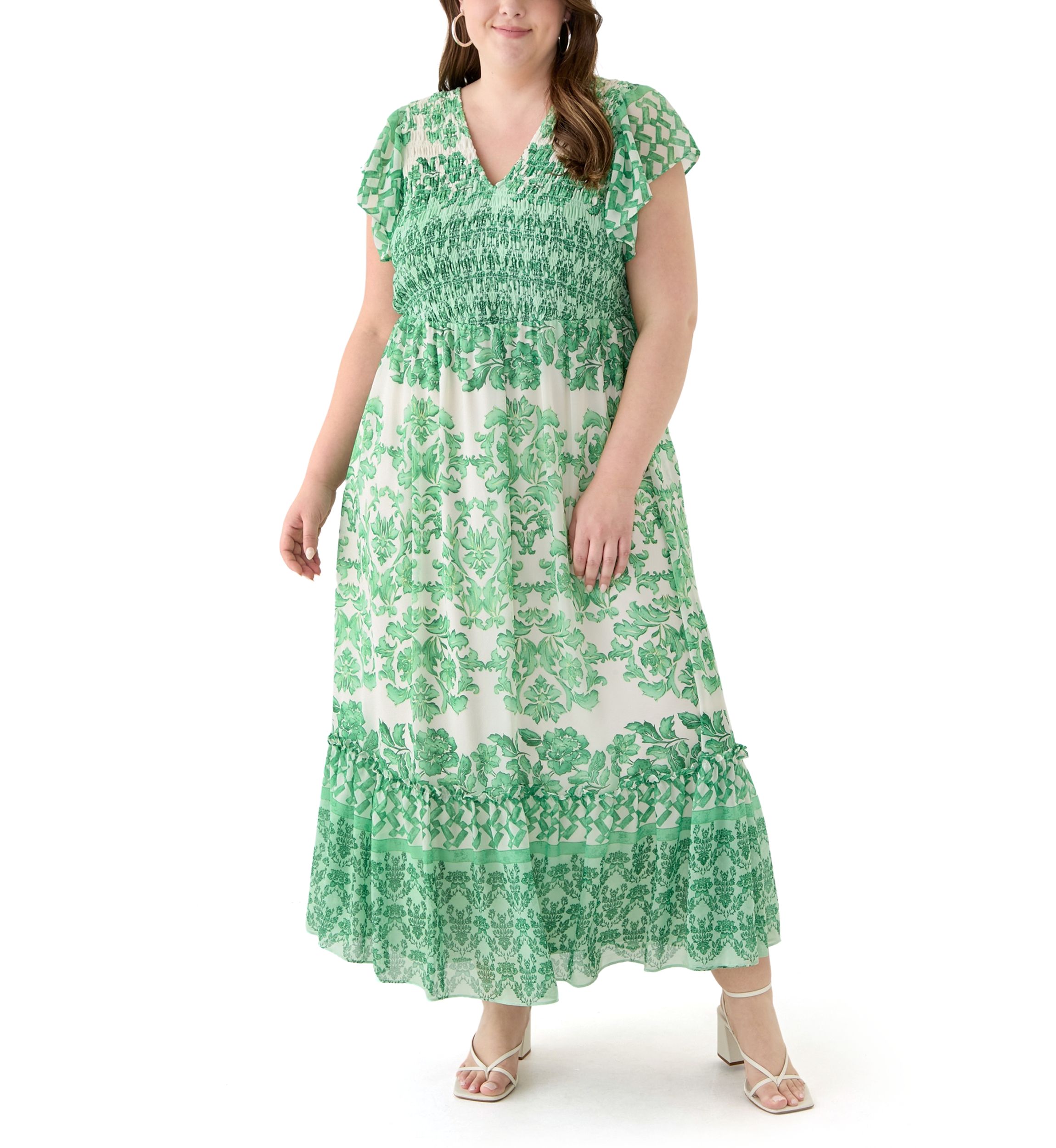 Plus Size Printed V-Neck Chiffon Maxi Dress