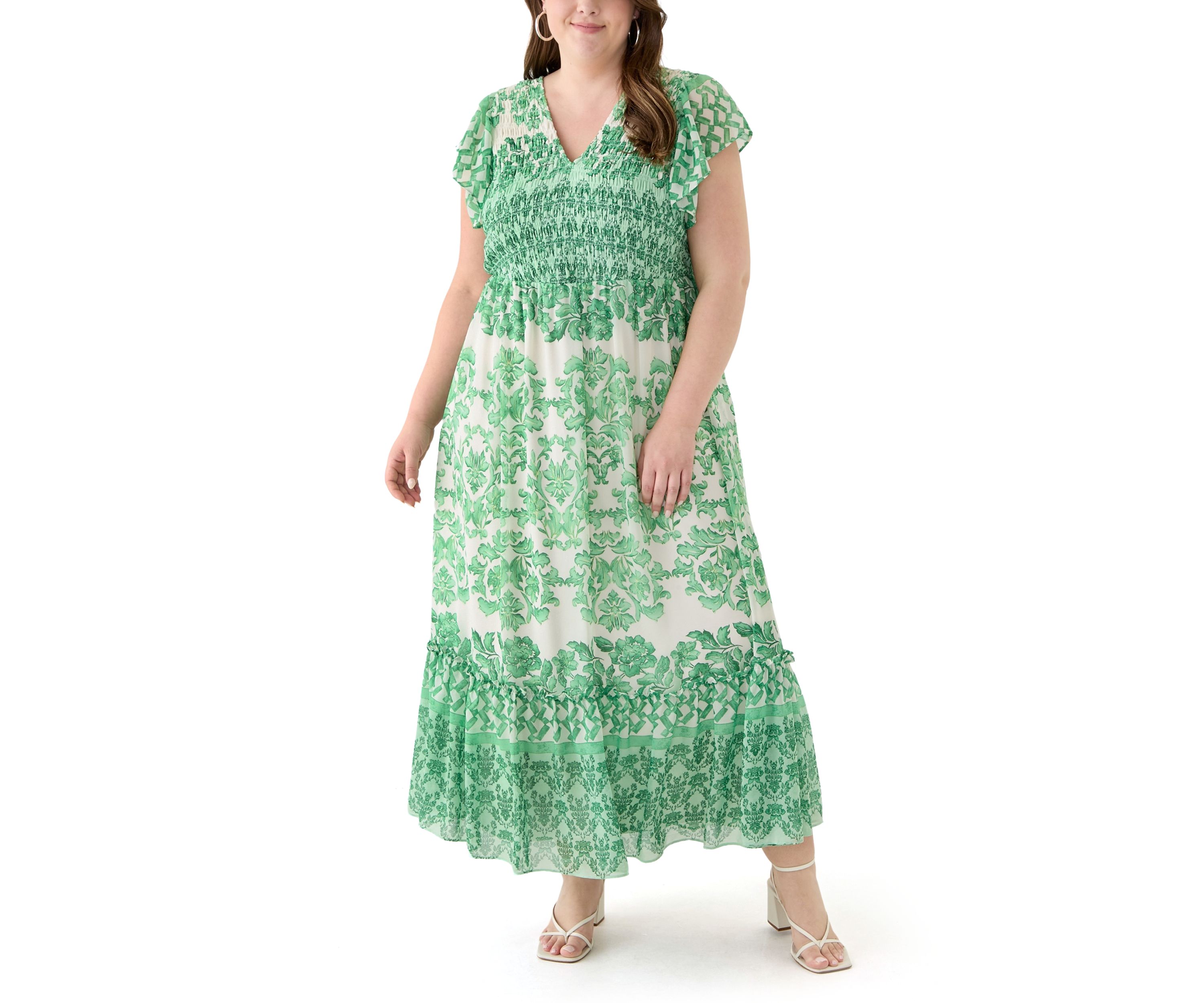 Plus Size Printed V-Neck Chiffon Maxi Dress