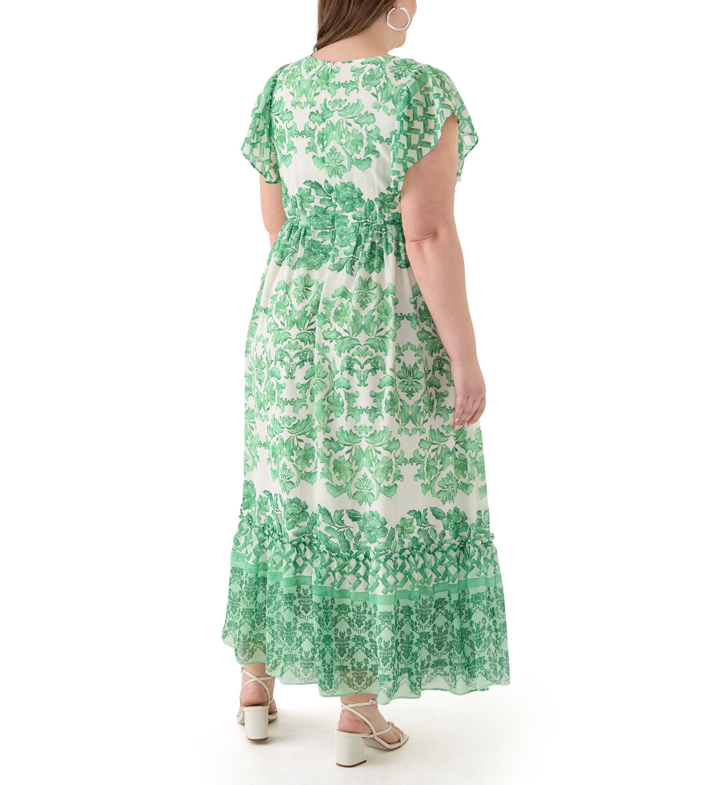 Plus Size Printed V-Neck Chiffon Maxi Dress