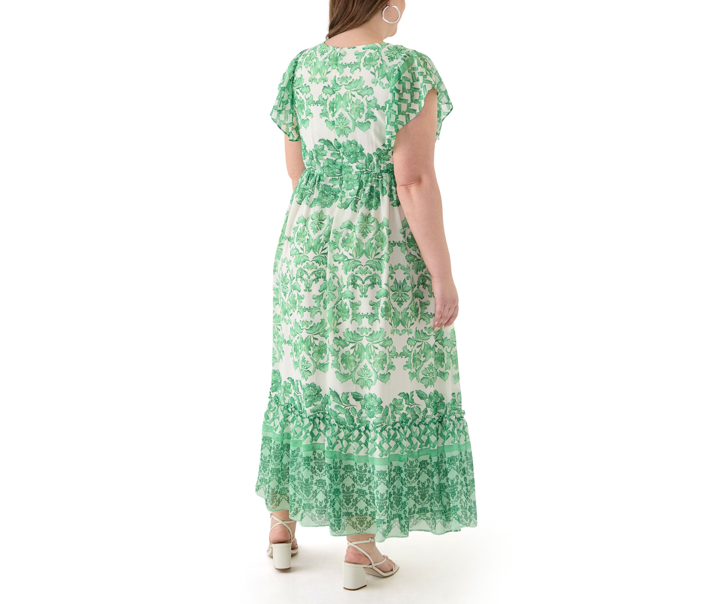 Plus Size Printed V-Neck Chiffon Maxi Dress
