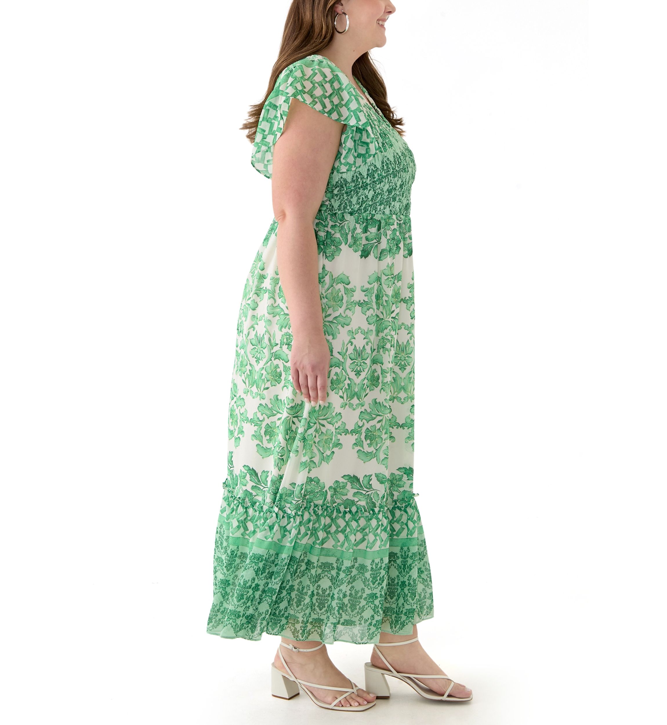 Plus Size Printed V-Neck Chiffon Maxi Dress