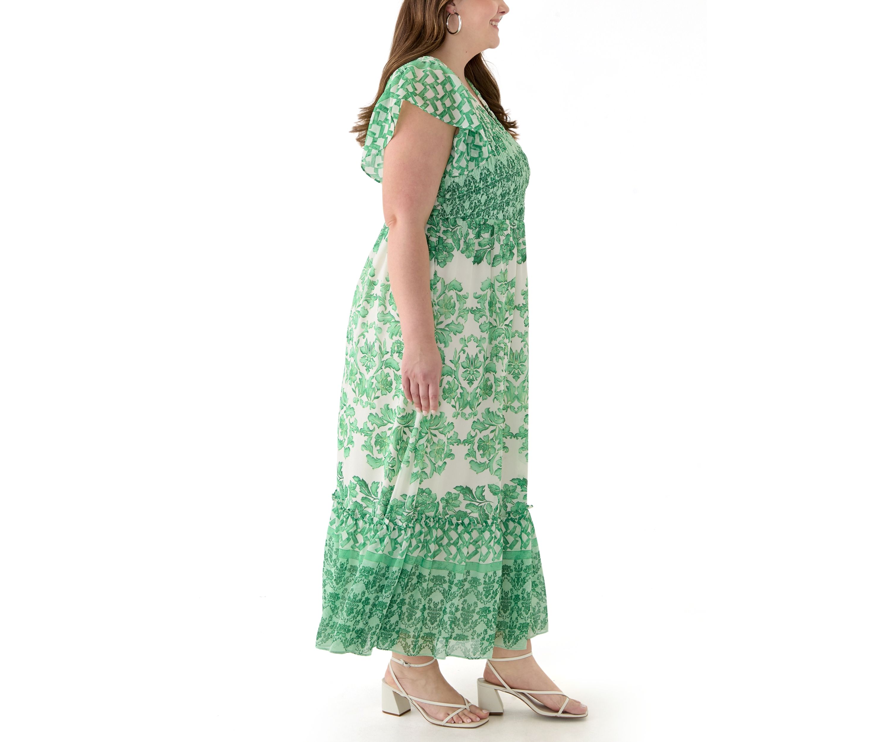 Plus Size Printed V-Neck Chiffon Maxi Dress