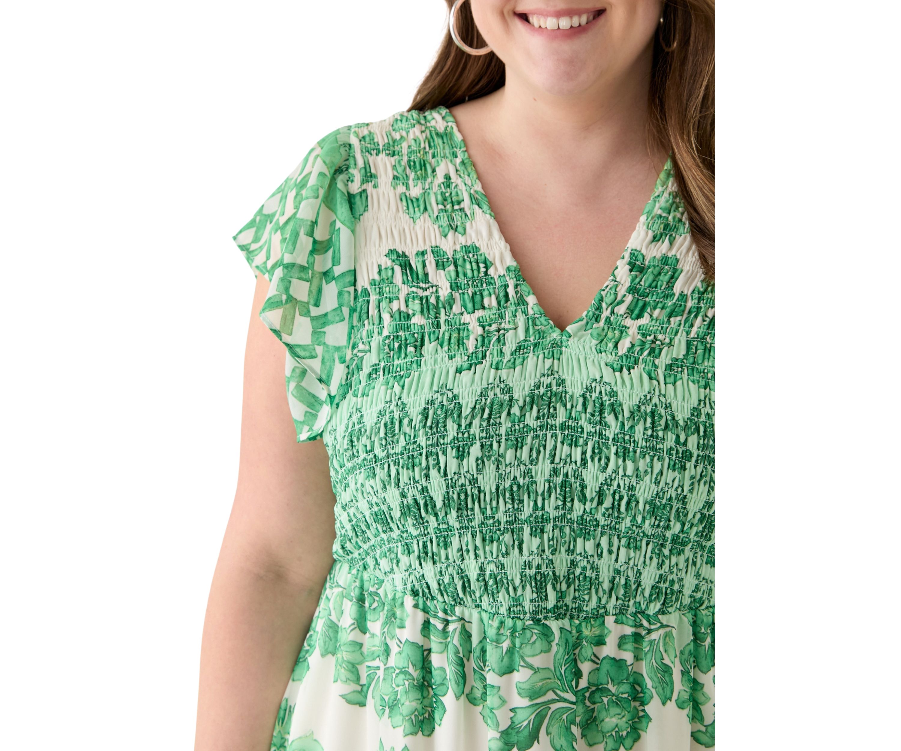 Plus Size Printed V-Neck Chiffon Maxi Dress