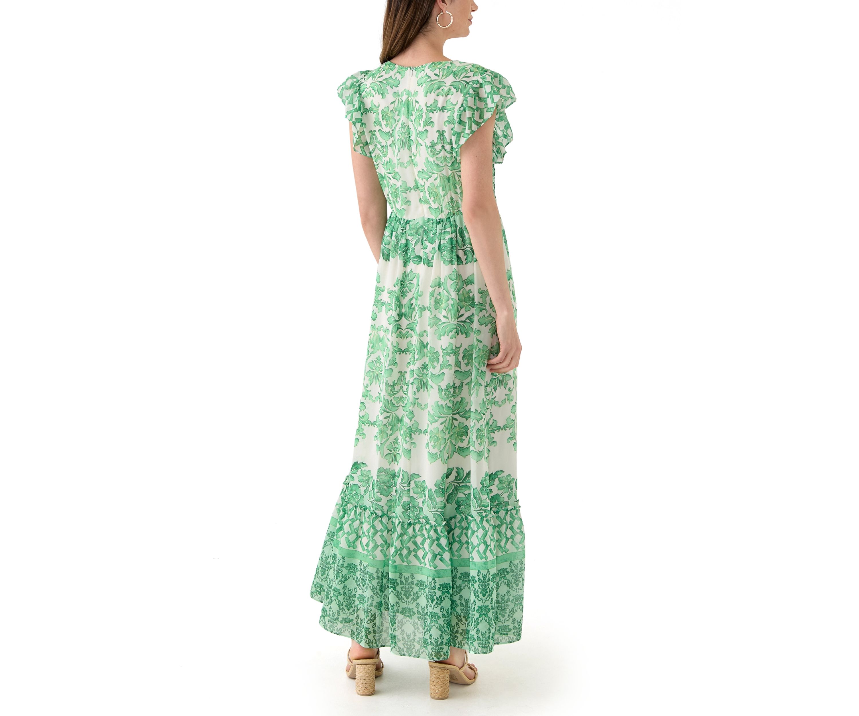 Womens Flutter Sleeve Floral Smock Dress