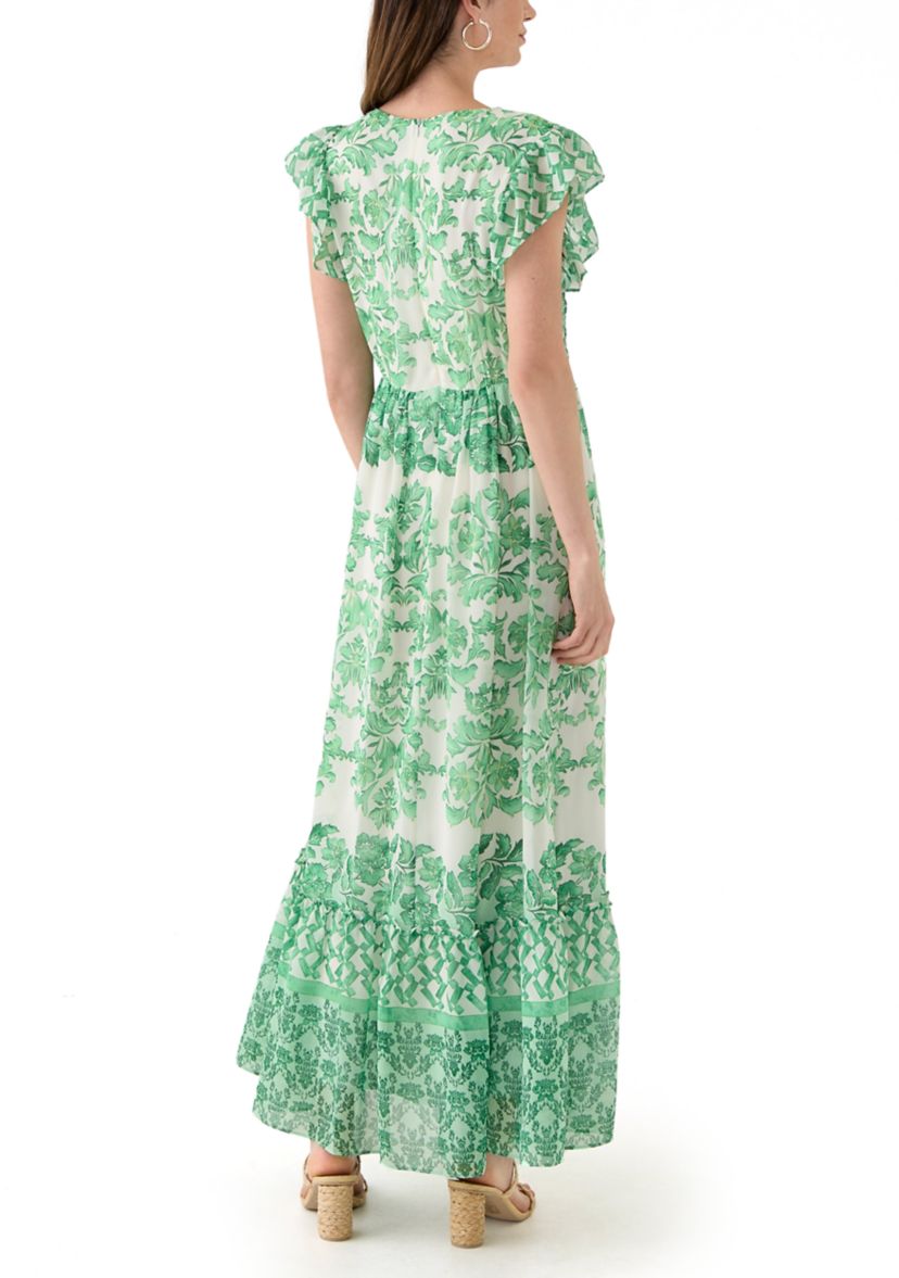 Womens Flutter Sleeve Floral Smock Dress