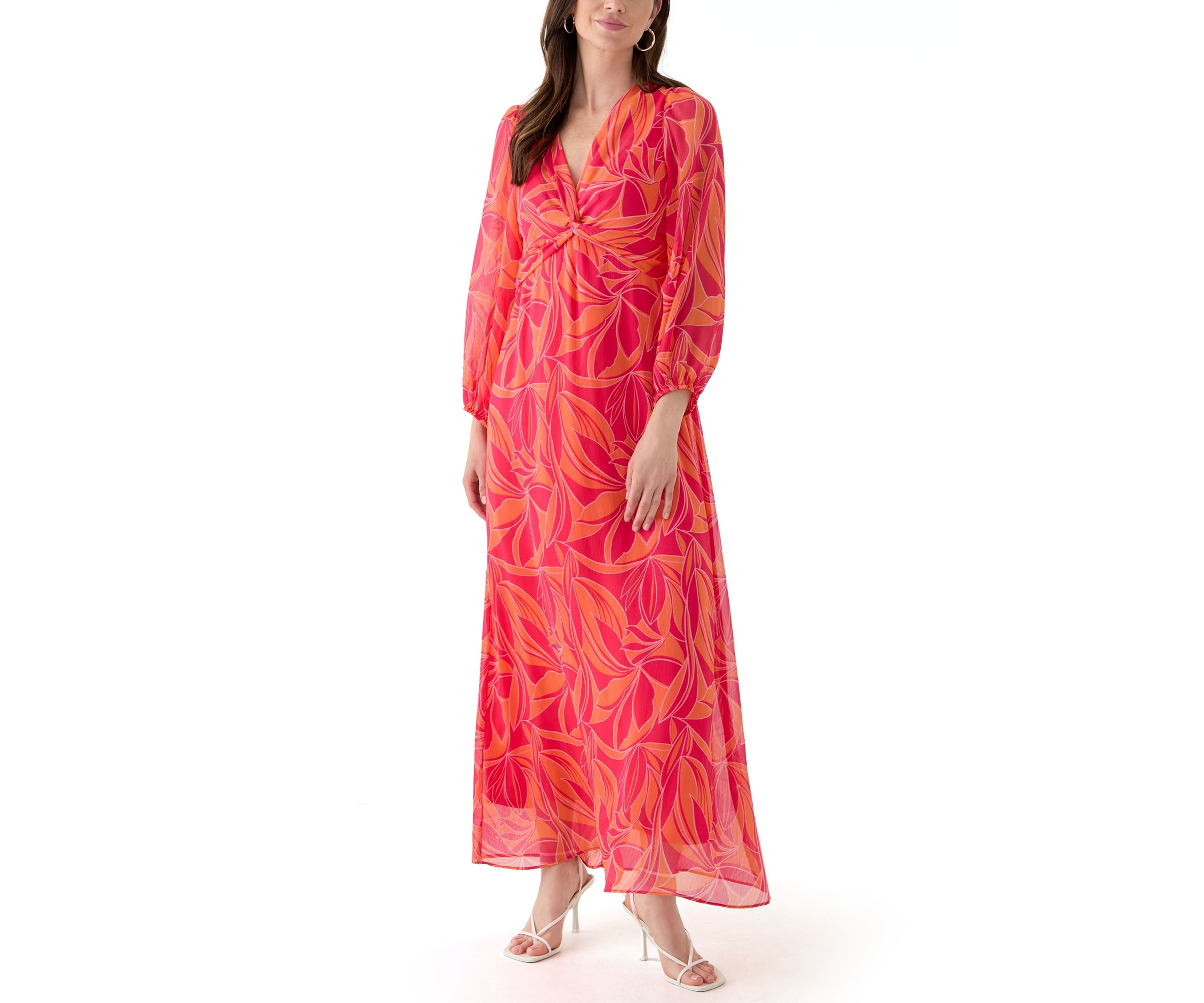 Womens Blouson Sleeve Floral Print Dress