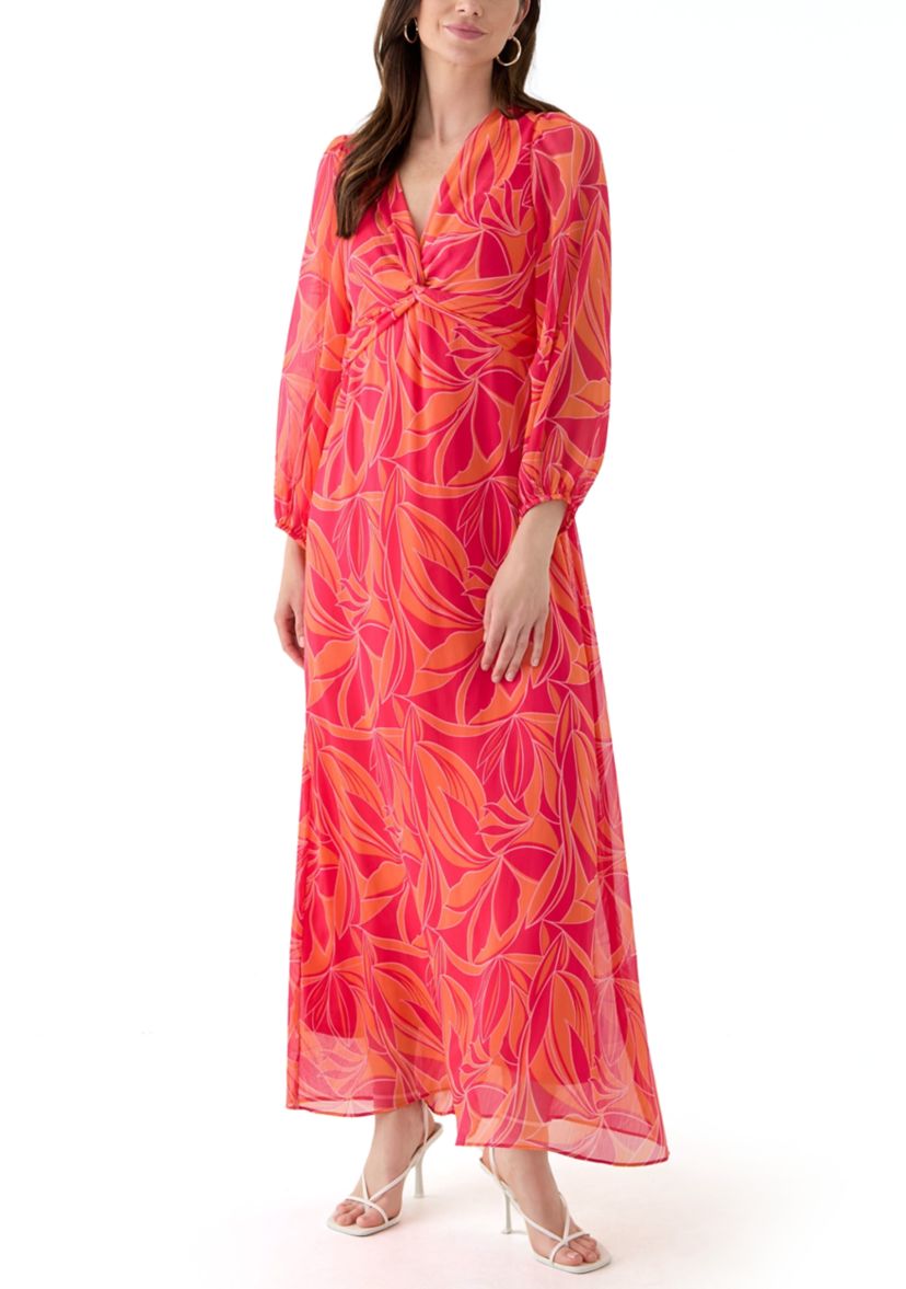Womens Blouson Sleeve Floral Print Dress