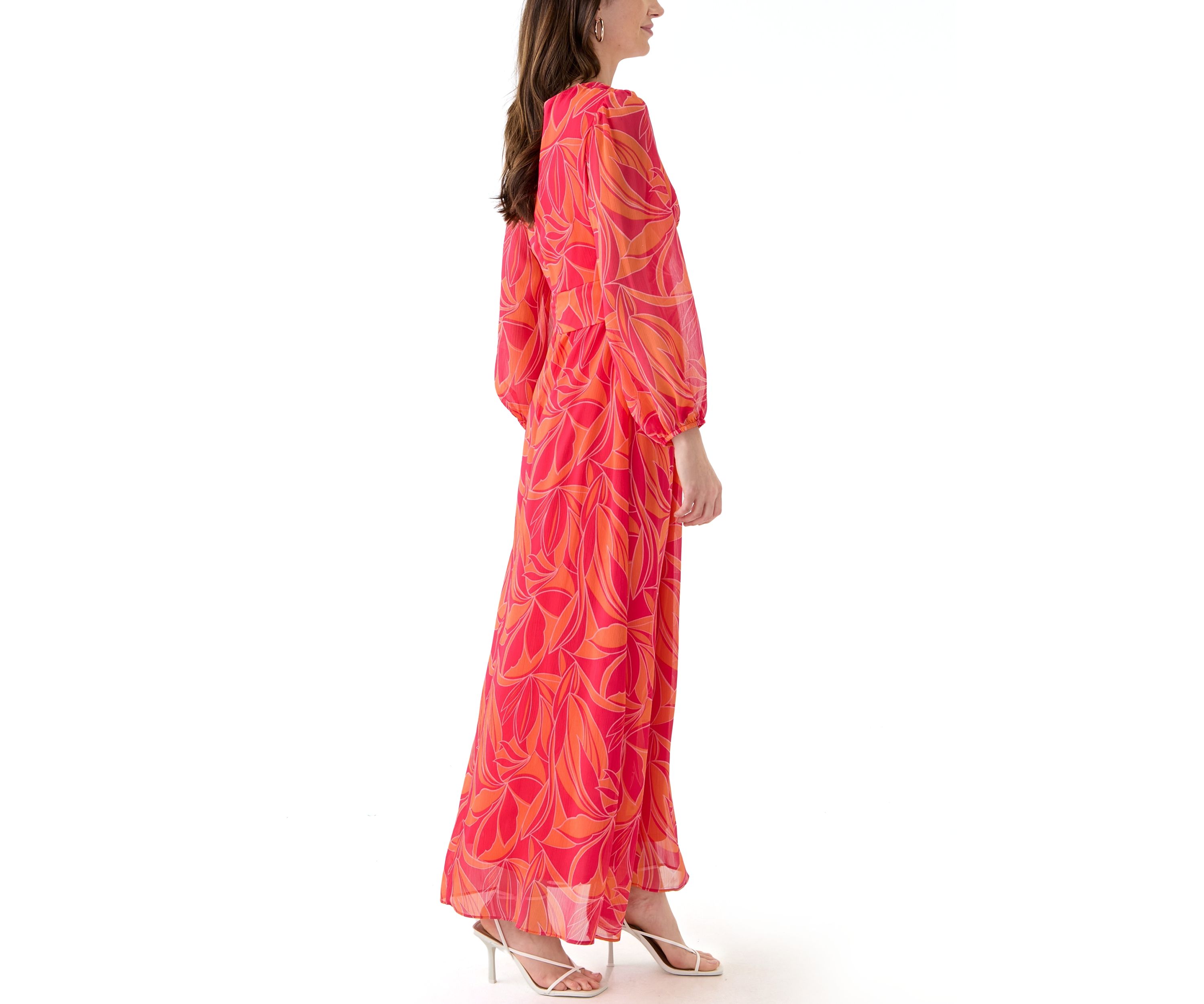 Womens Blouson Sleeve Floral Print Dress