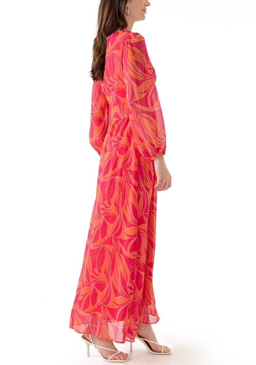Womens Blouson Sleeve Floral Print Dress