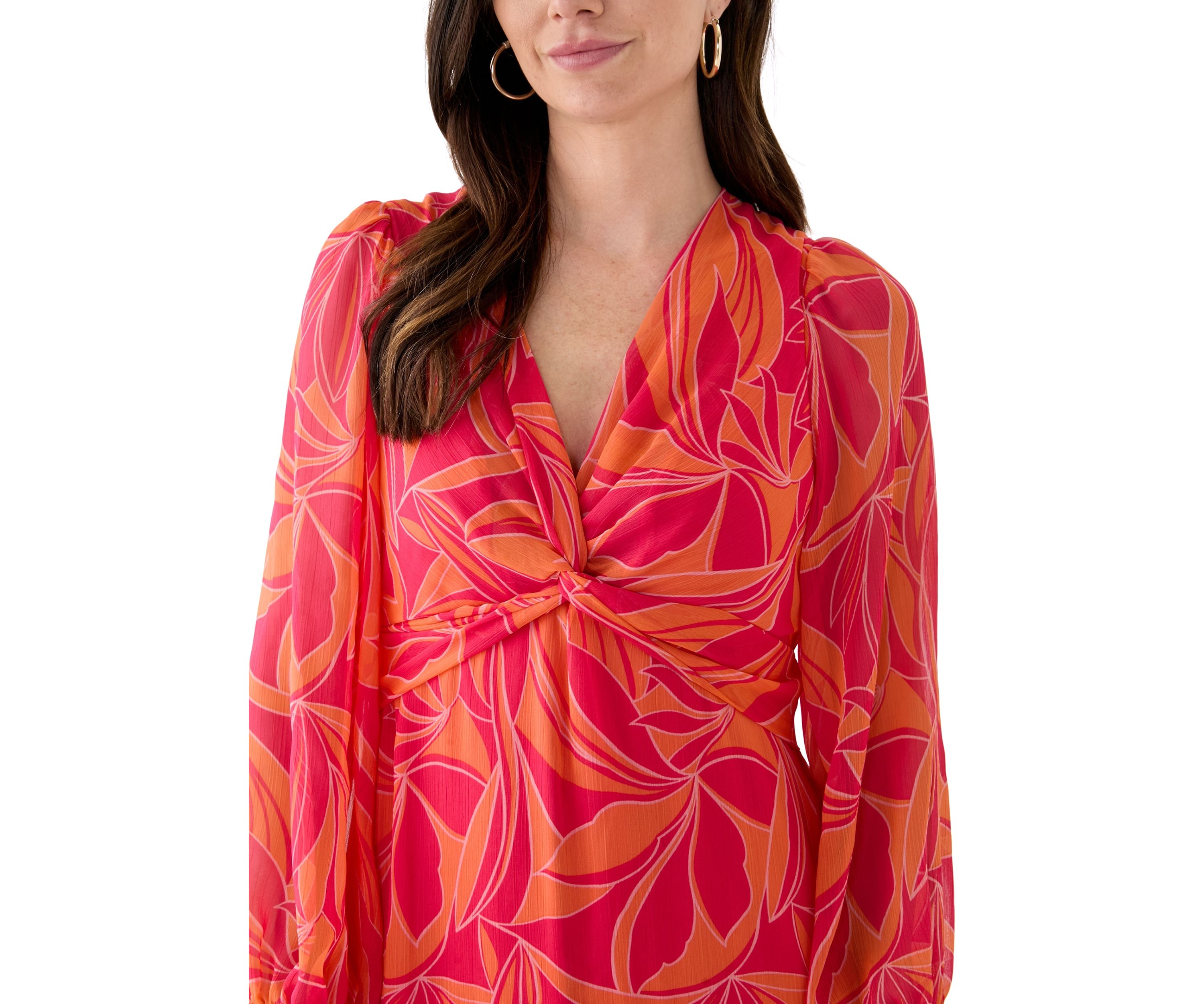 Womens Blouson Sleeve Floral Print Dress