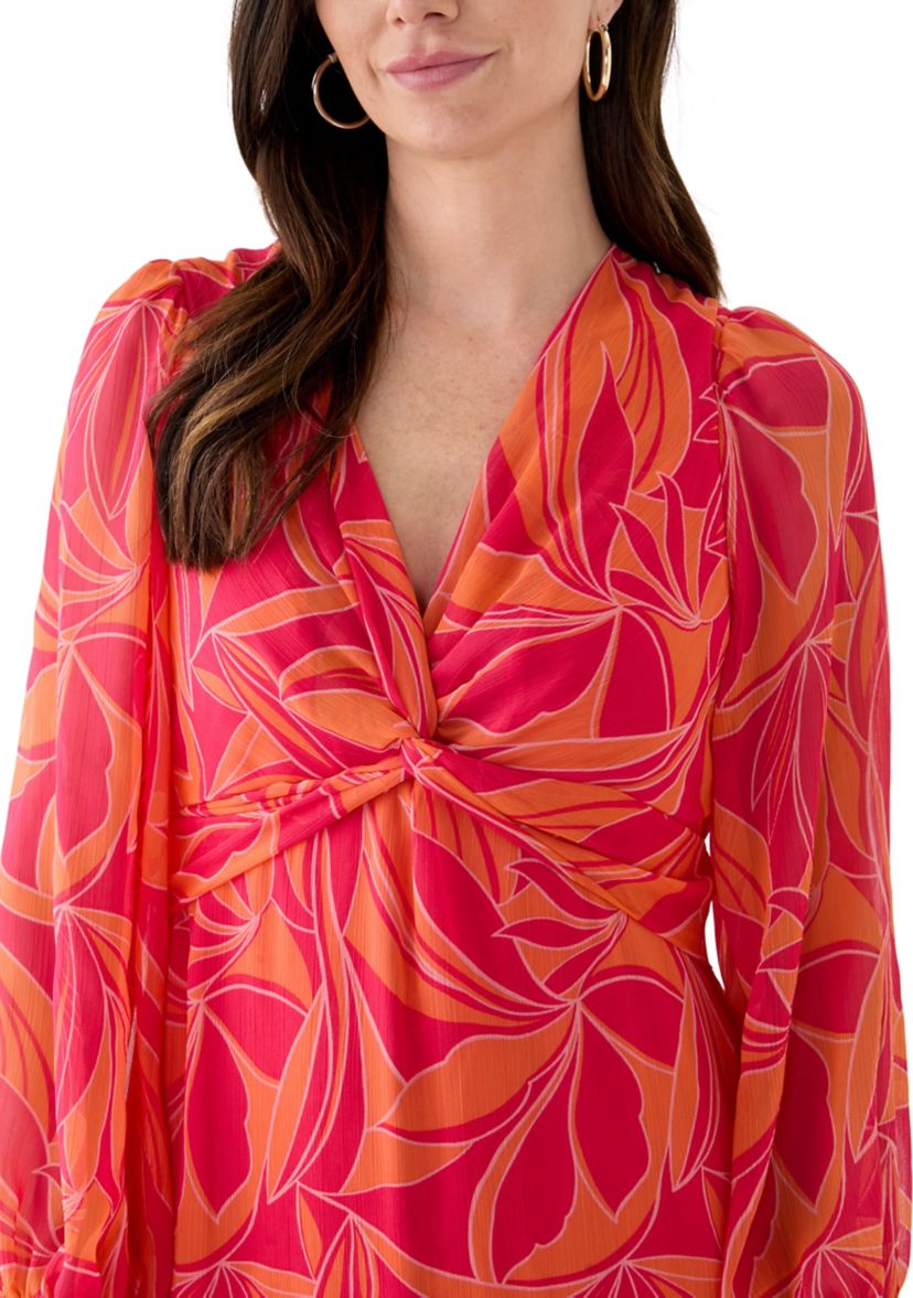 Womens Blouson Sleeve Floral Print Dress