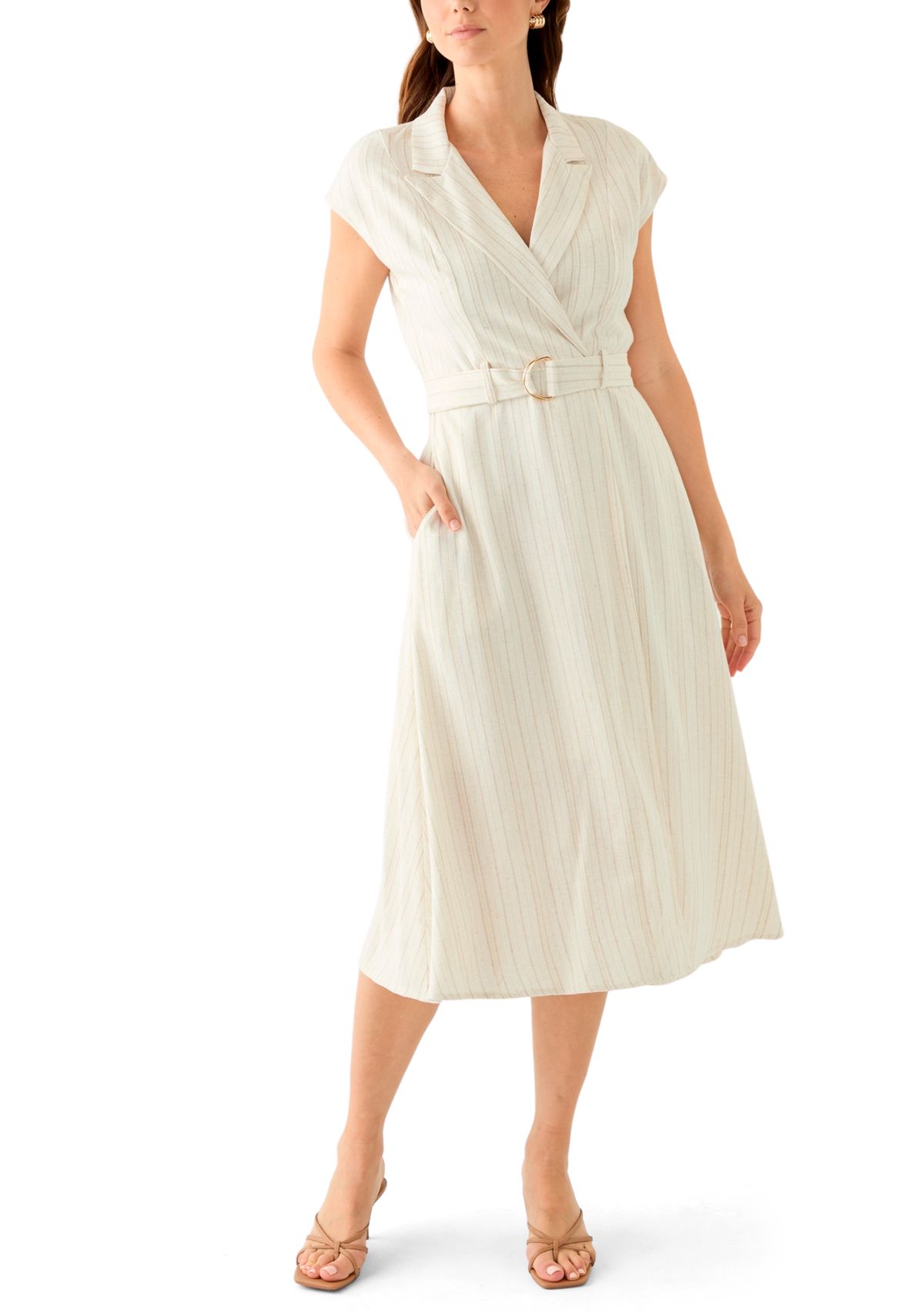 Womens Short Sleeve Collar Stripe Print Dress