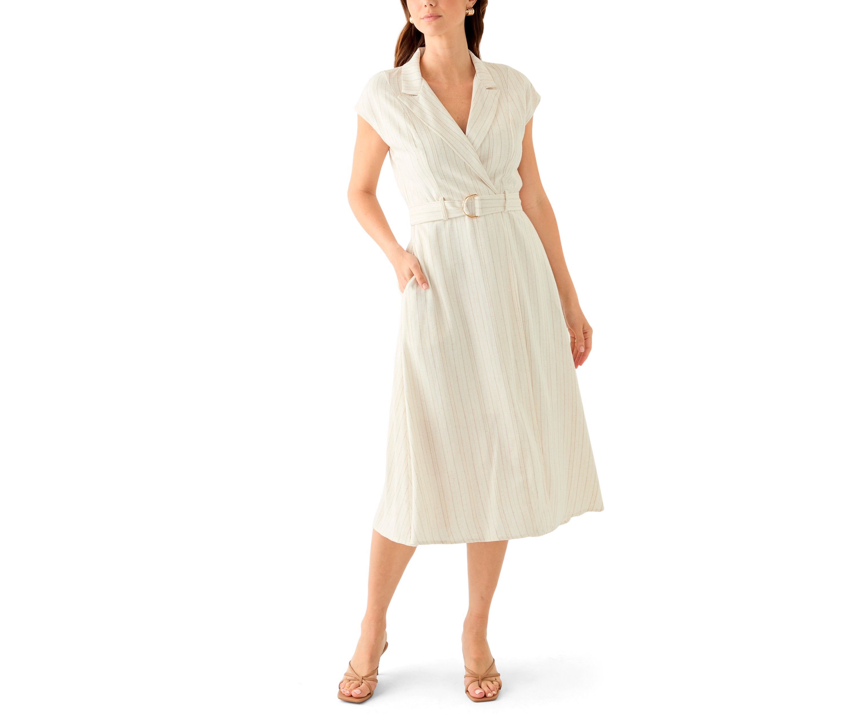 Womens Short Sleeve Collar Stripe Print Dress