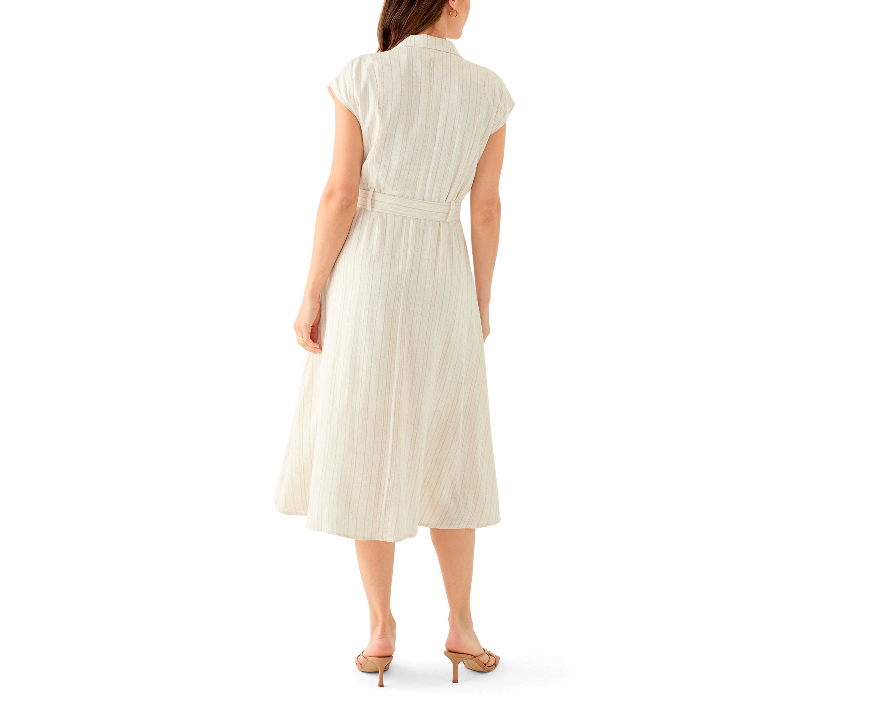Womens Short Sleeve Collar Stripe Print Dress