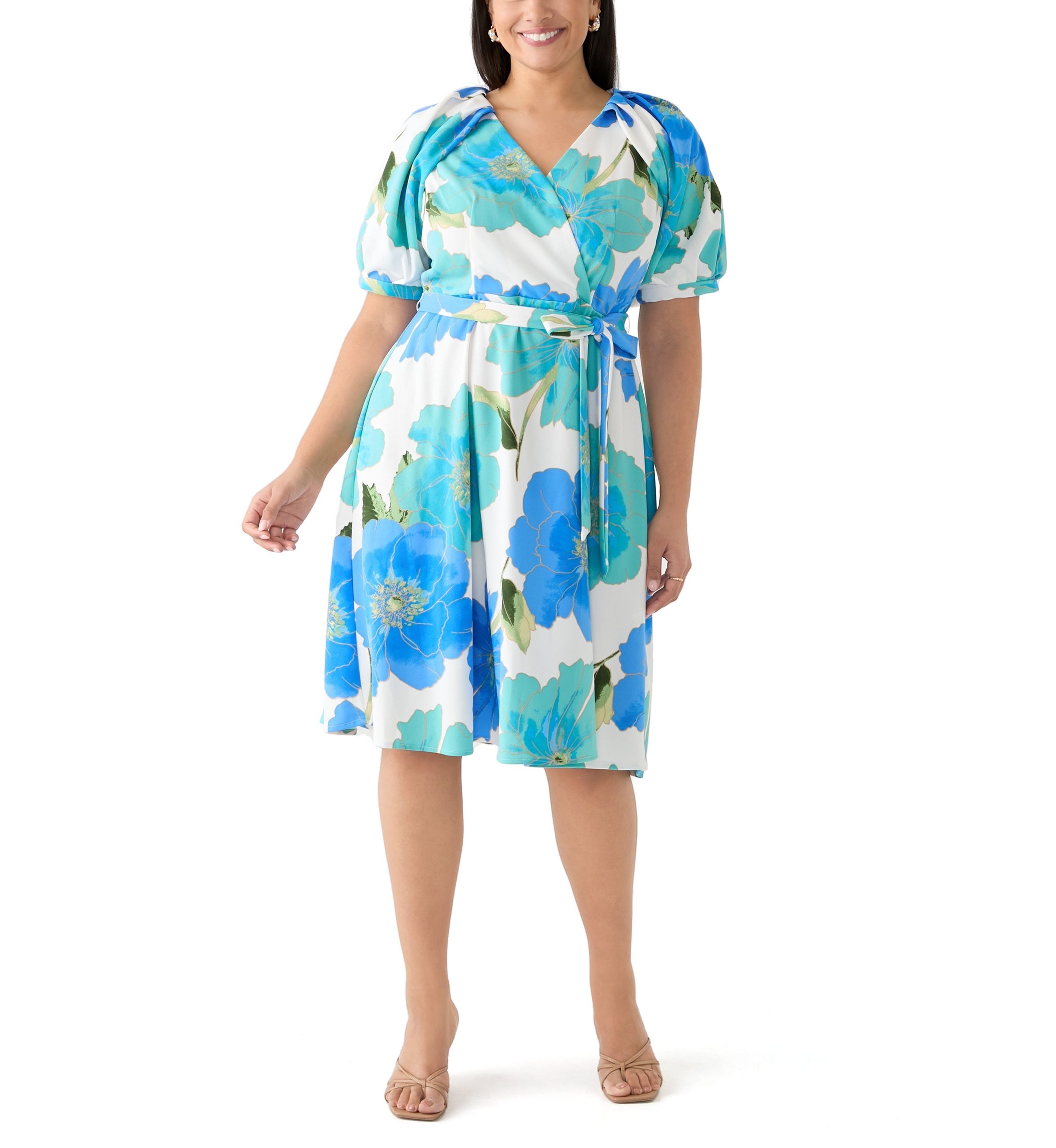 Plus Size Floral Puff Sleeve Midi Dress