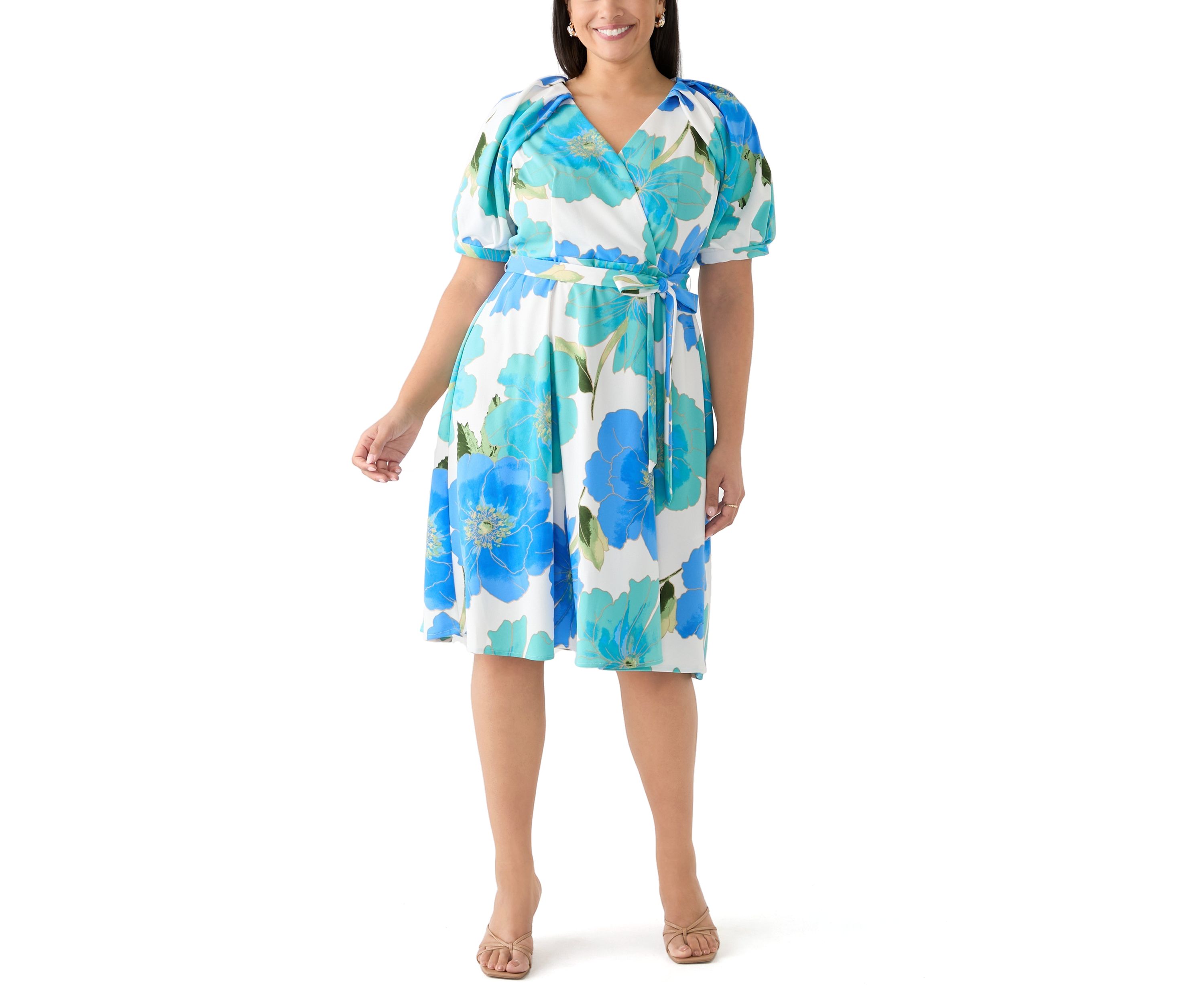 Plus Size Floral Puff Sleeve Midi Dress