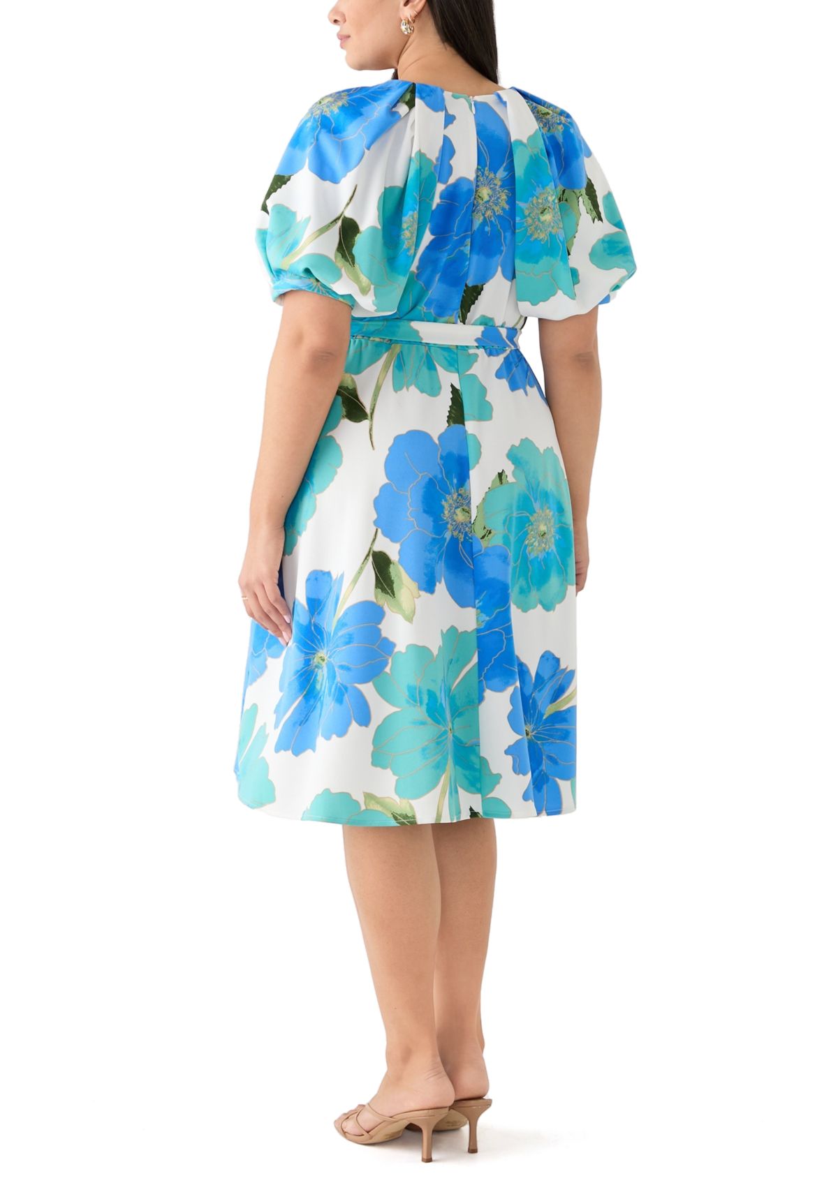 Plus Size Floral Puff Sleeve Midi Dress