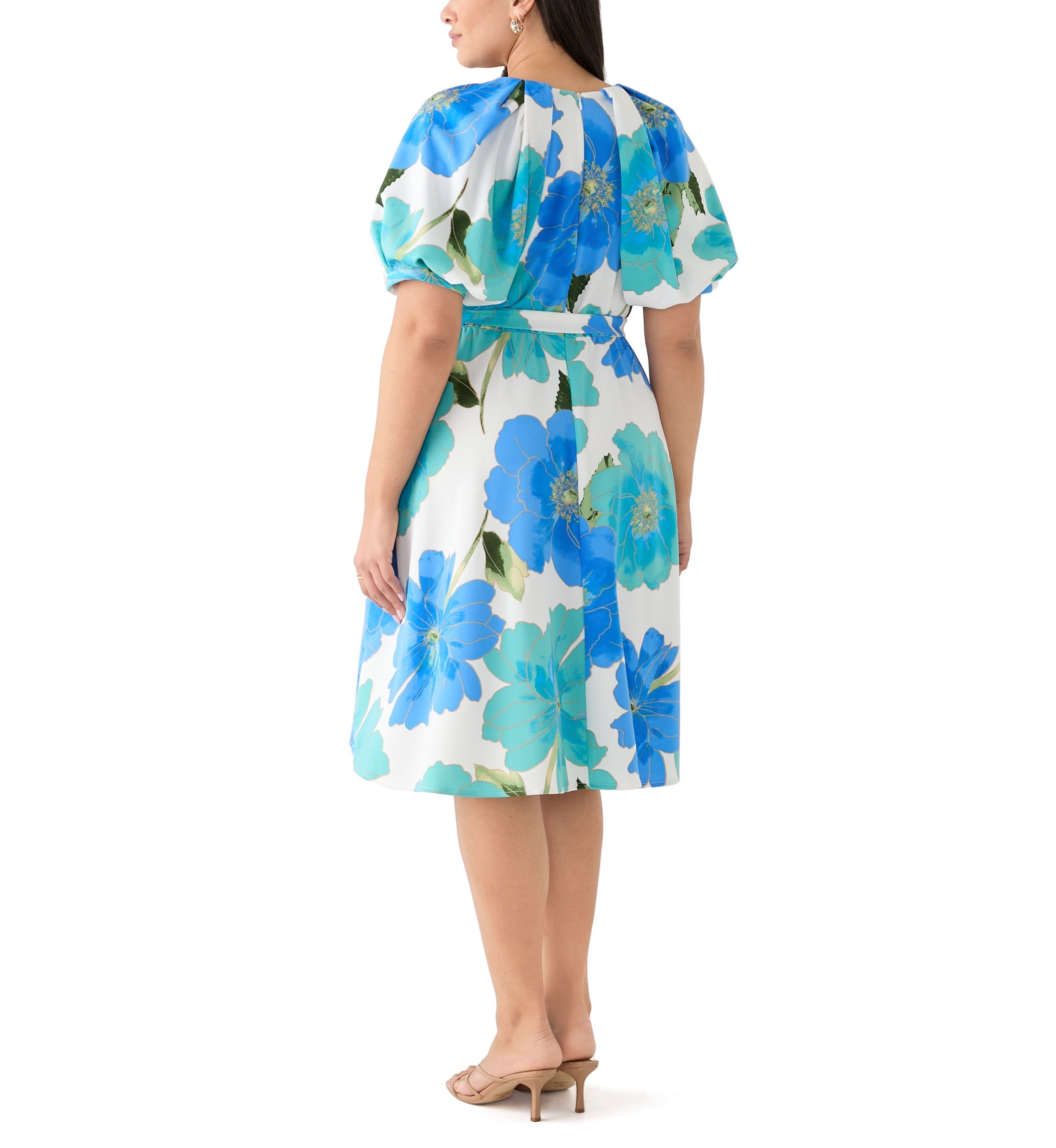 Plus Size Floral Puff Sleeve Midi Dress