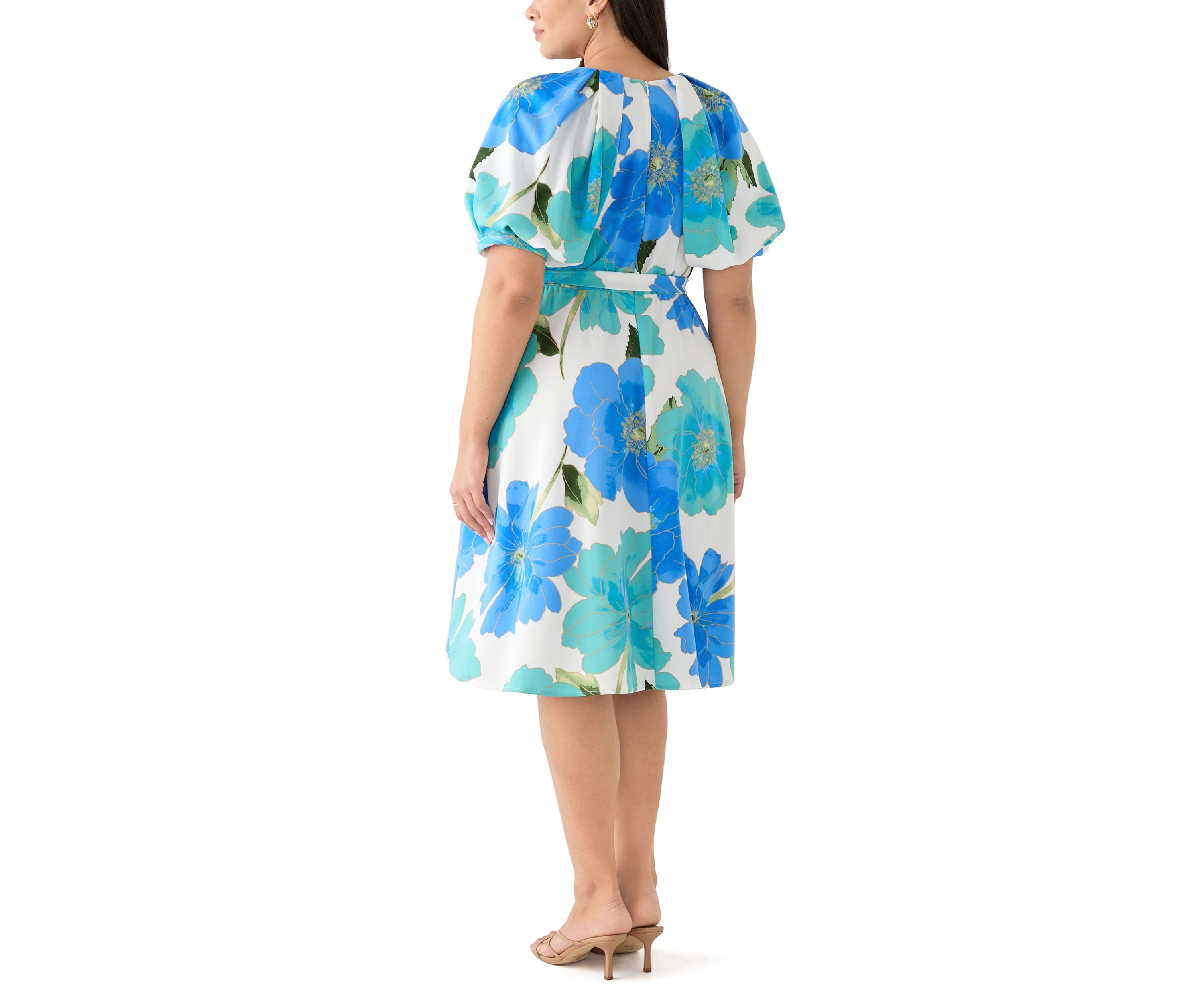 Plus Size Floral Puff Sleeve Midi Dress