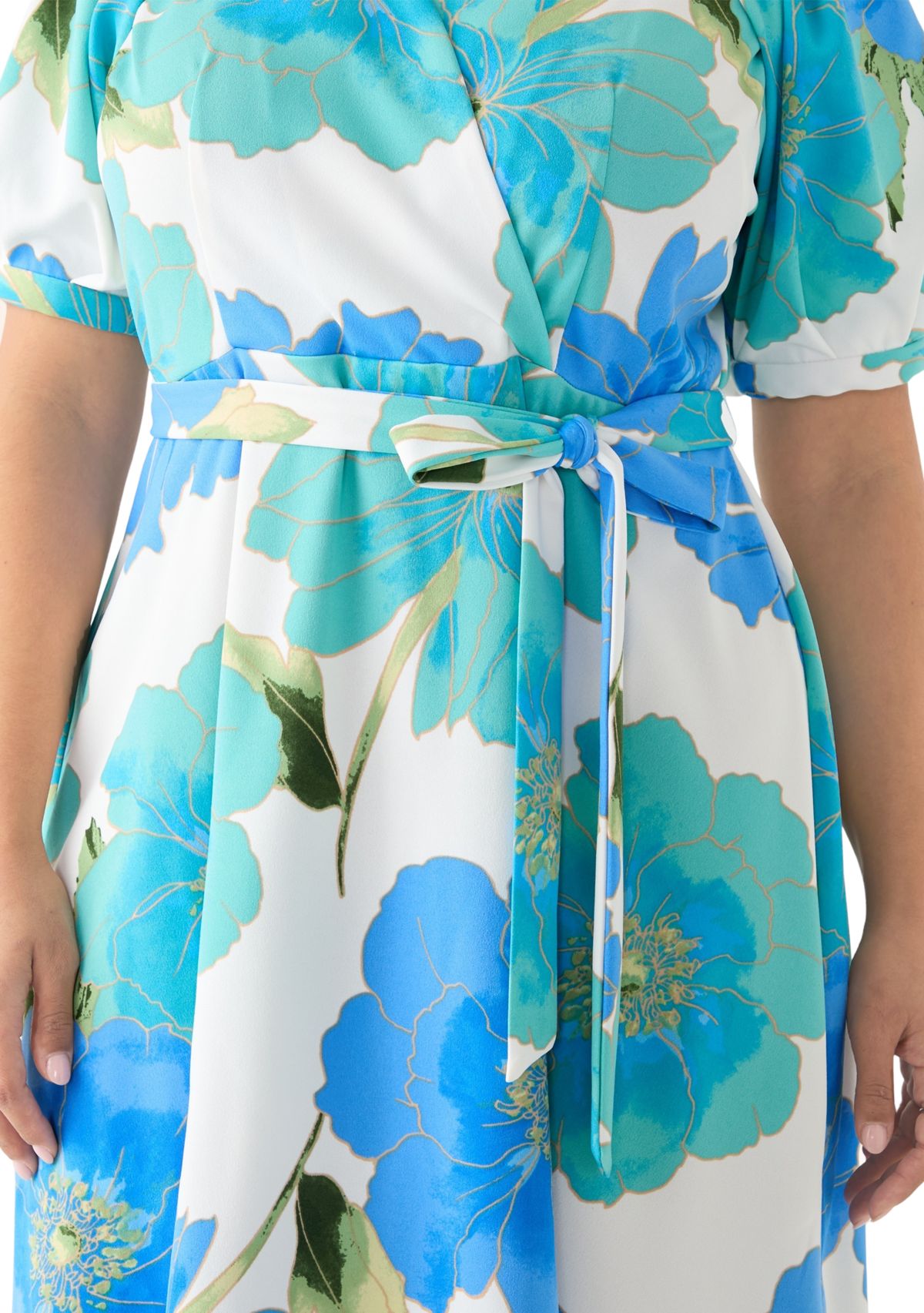 Plus Size Floral Puff Sleeve Midi Dress