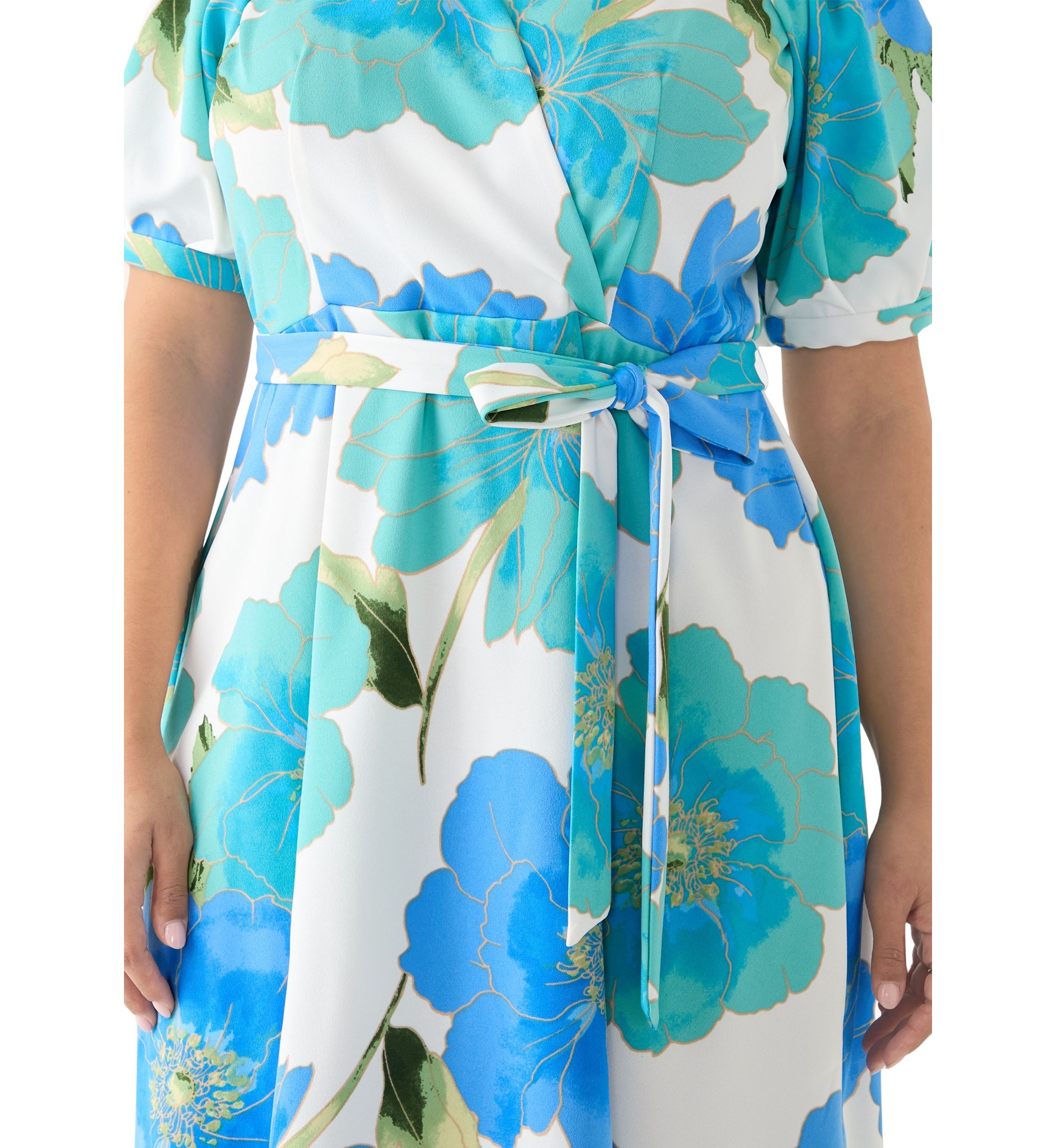Plus Size Floral Puff Sleeve Midi Dress
