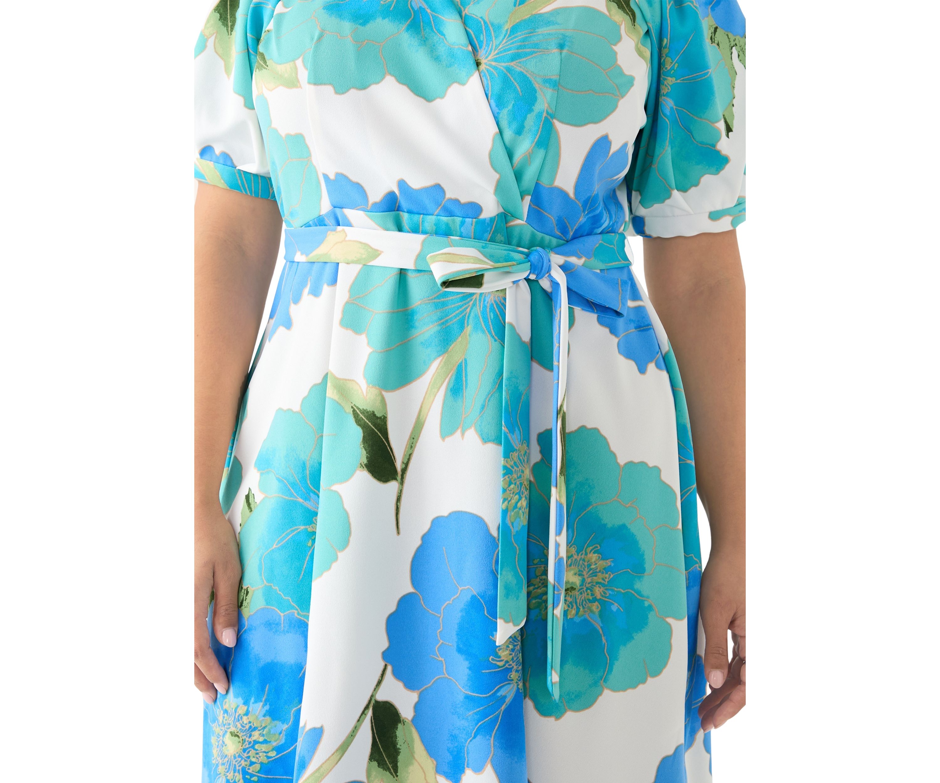 Plus Size Floral Puff Sleeve Midi Dress