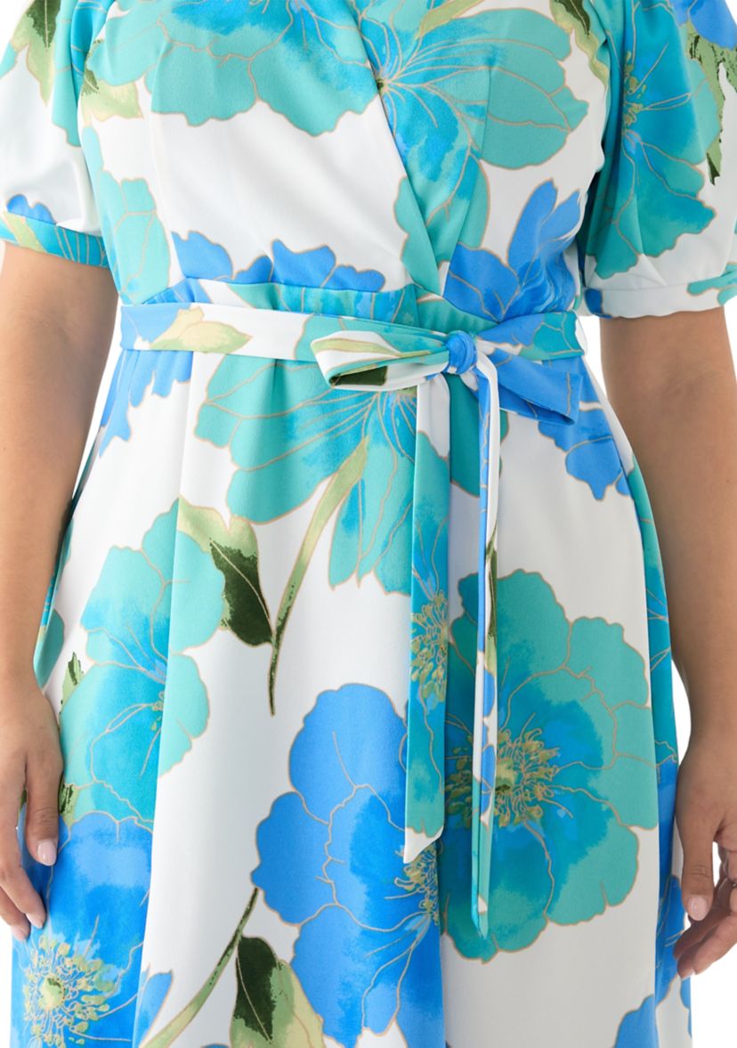 Plus Size Floral Puff Sleeve Midi Dress