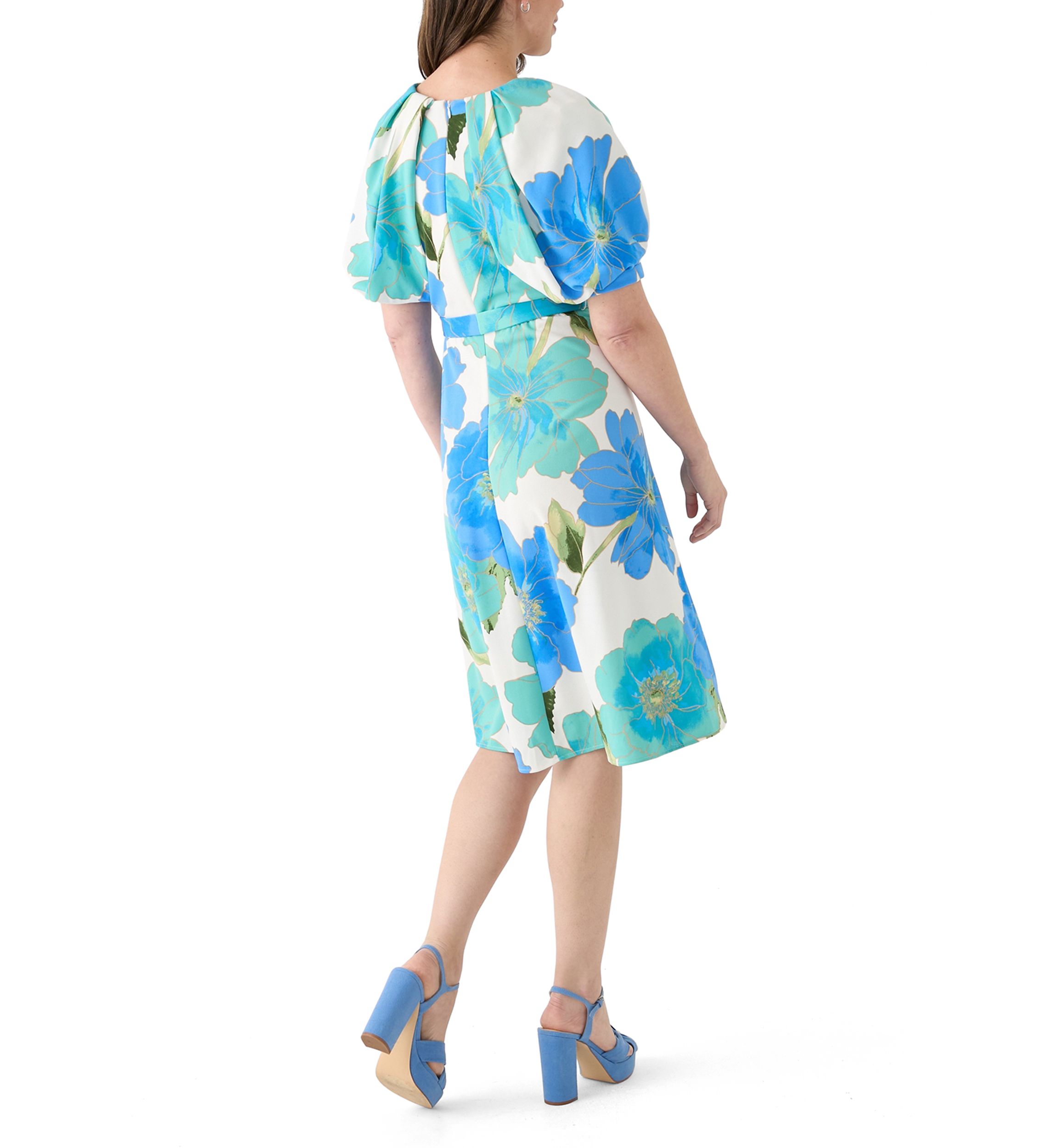 Womens Short Sleeve V-Neck Floral Print Fit and Flare Dress