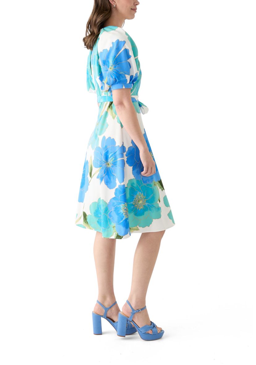 Womens Short Sleeve V-Neck Floral Print Fit and Flare Dress