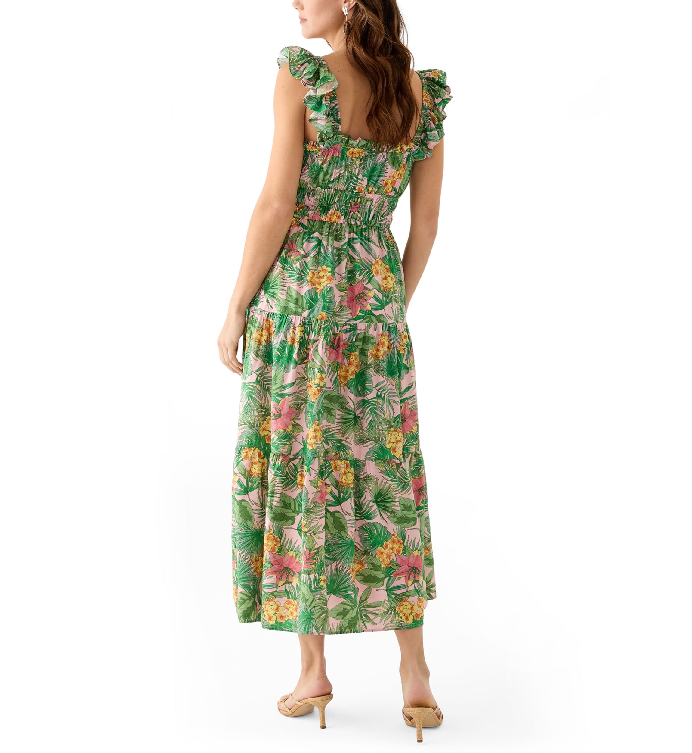 Womens Floral Printed Square Neck A-Line Dress