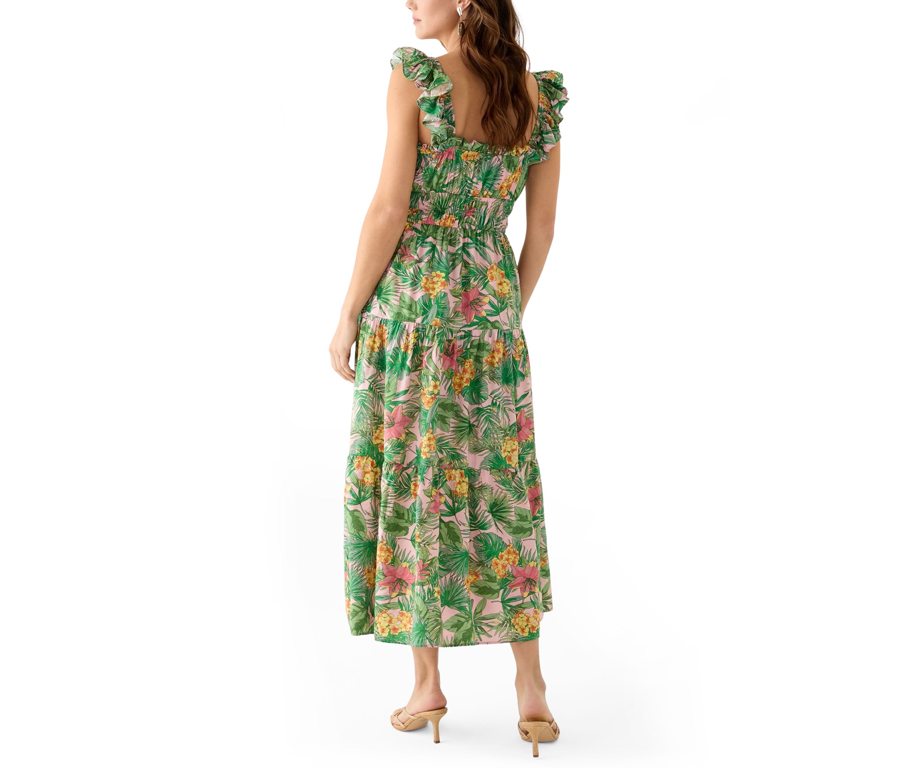 Womens Floral Printed Square Neck A-Line Dress