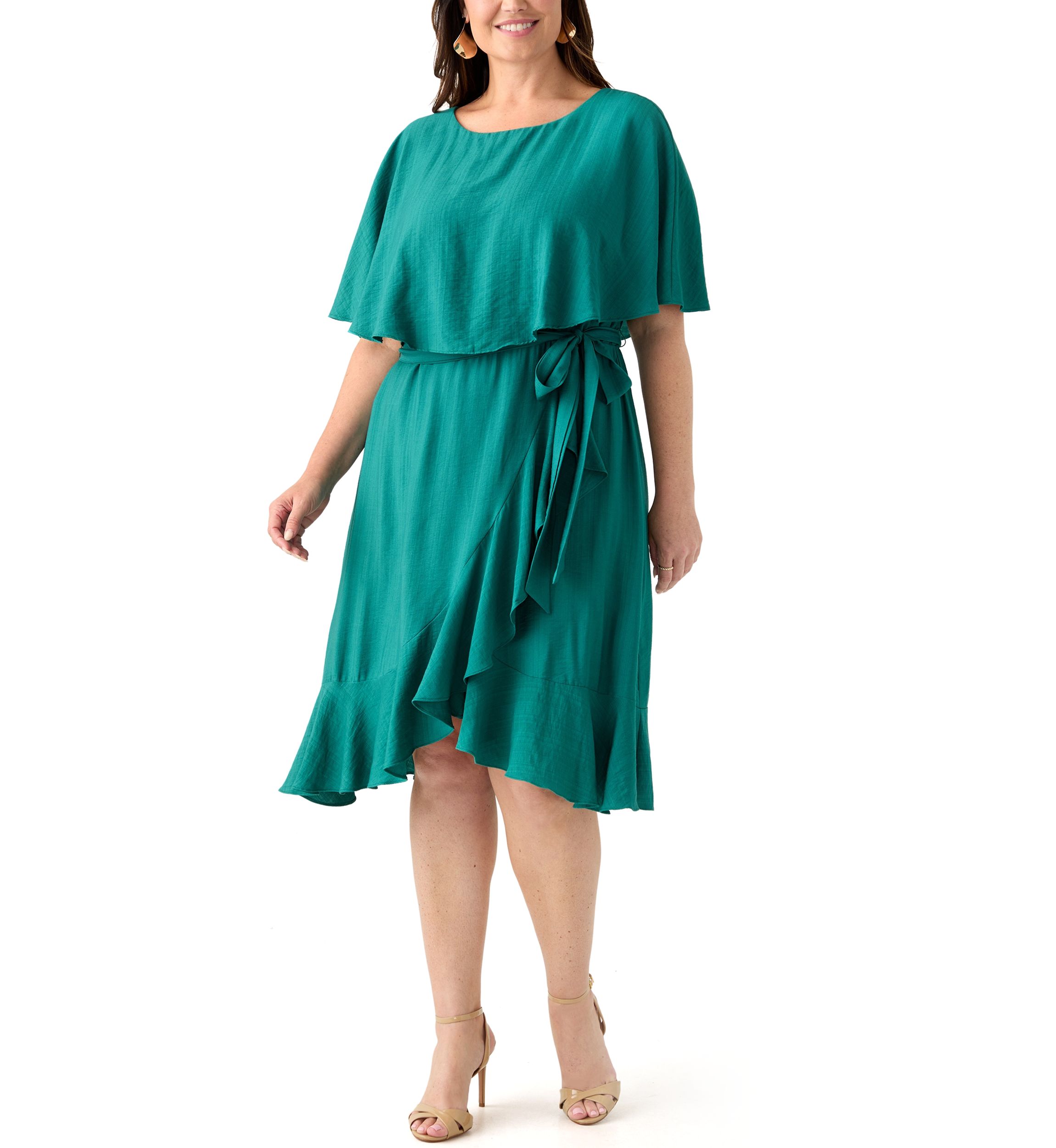Plus Size Short Sleeve Ruffle A-Line Dress