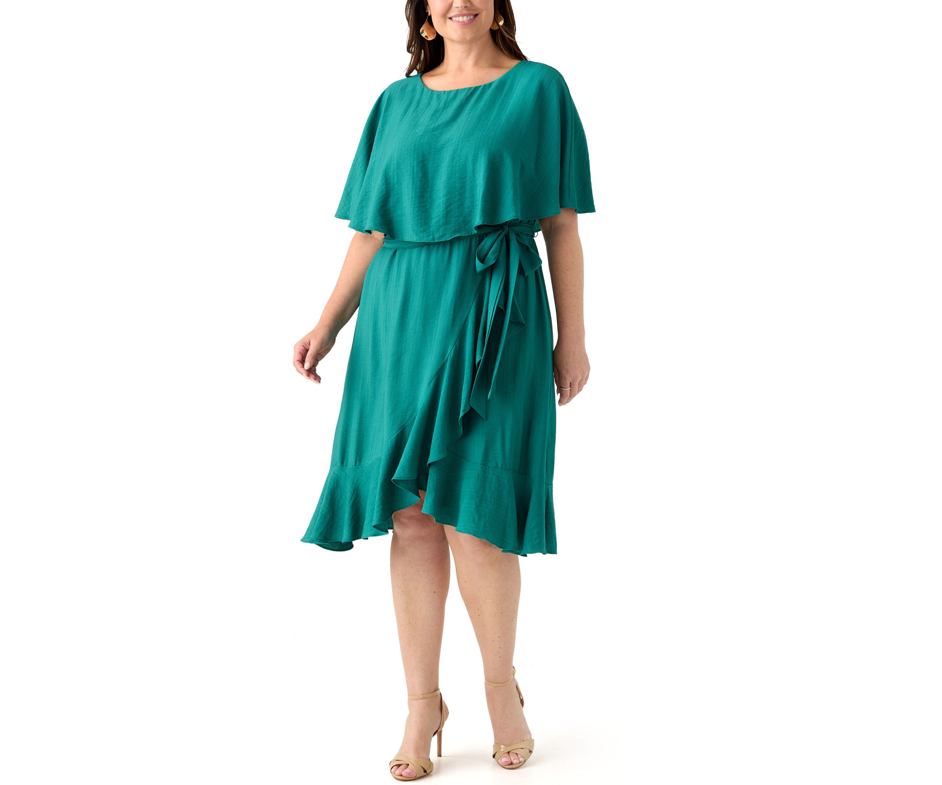 Plus Size Short Sleeve Ruffle A-Line Dress