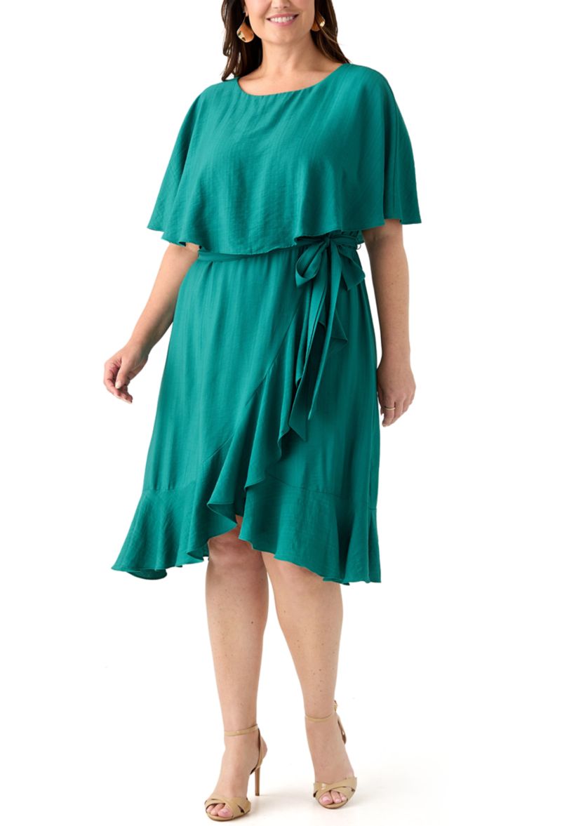 Plus Size Short Sleeve Ruffle A-Line Dress