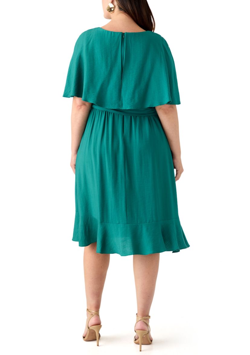 Plus Size Short Sleeve Ruffle A-Line Dress