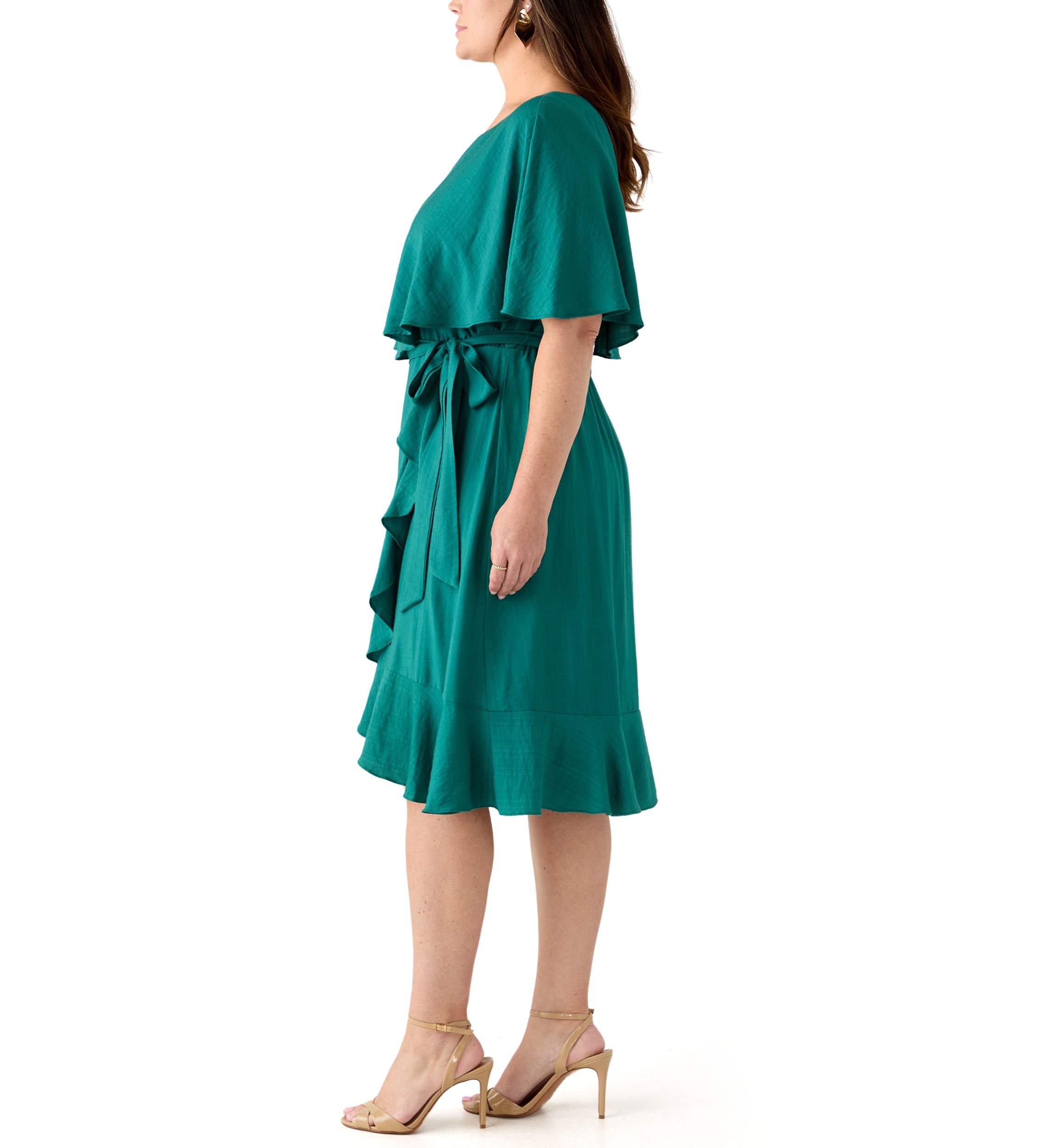 Plus Size Short Sleeve Ruffle A-Line Dress